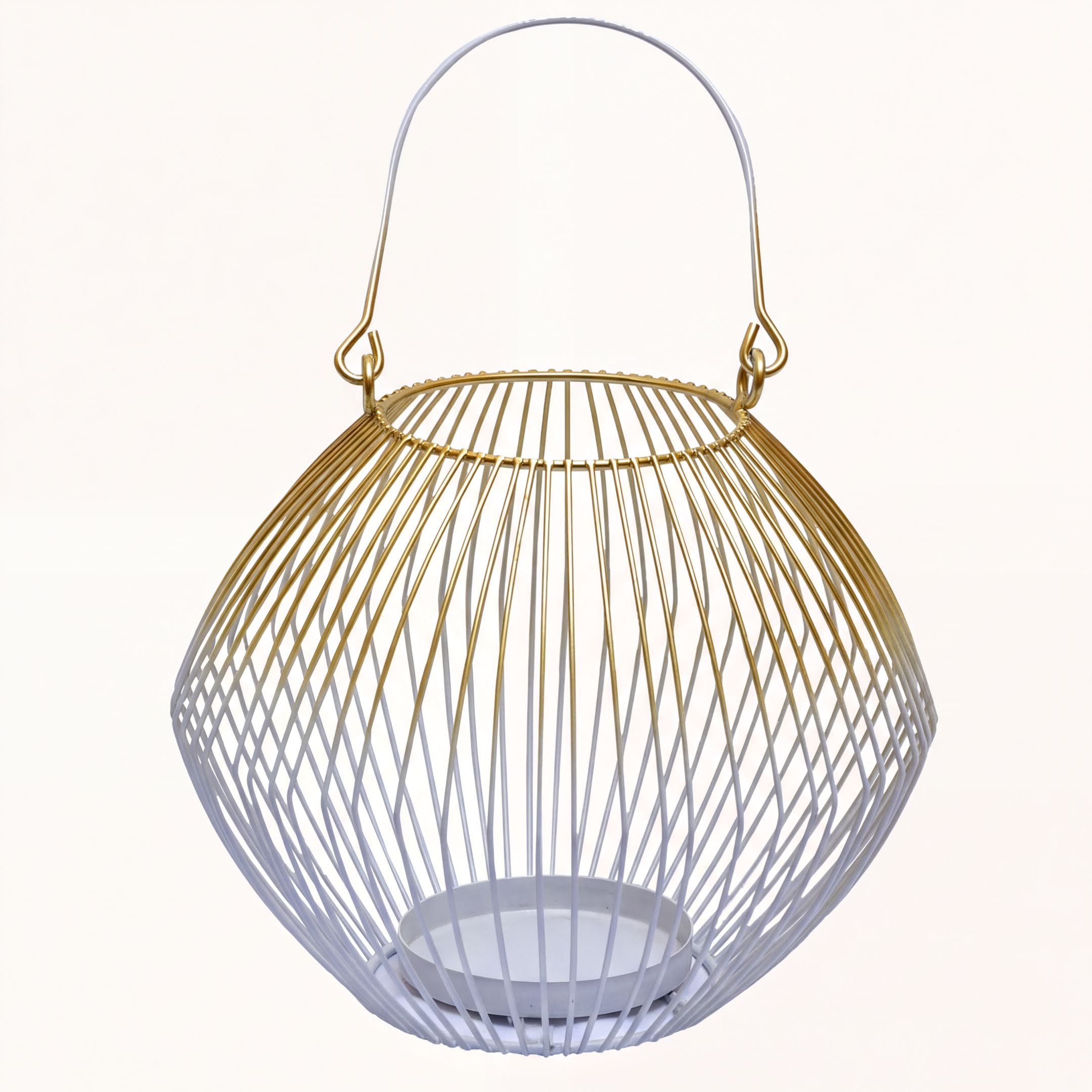 White Gold Candle Holder - Modern Glass Lantern for Indoor Outdoor Decor