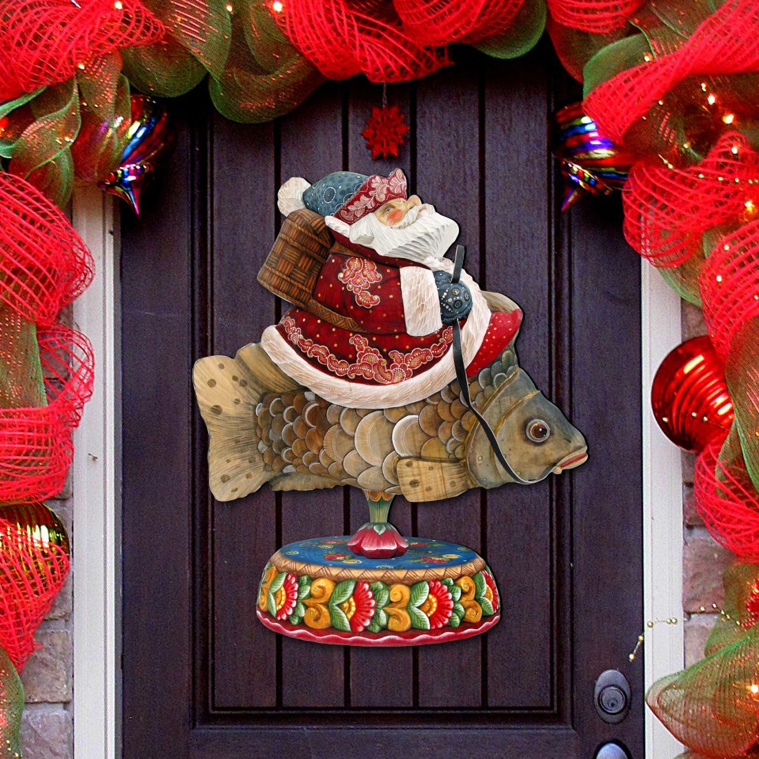 Carousel Santa on Fish Door Decor by G. DeBrekht - Christmas Santa Snowman Decor - 8114052H