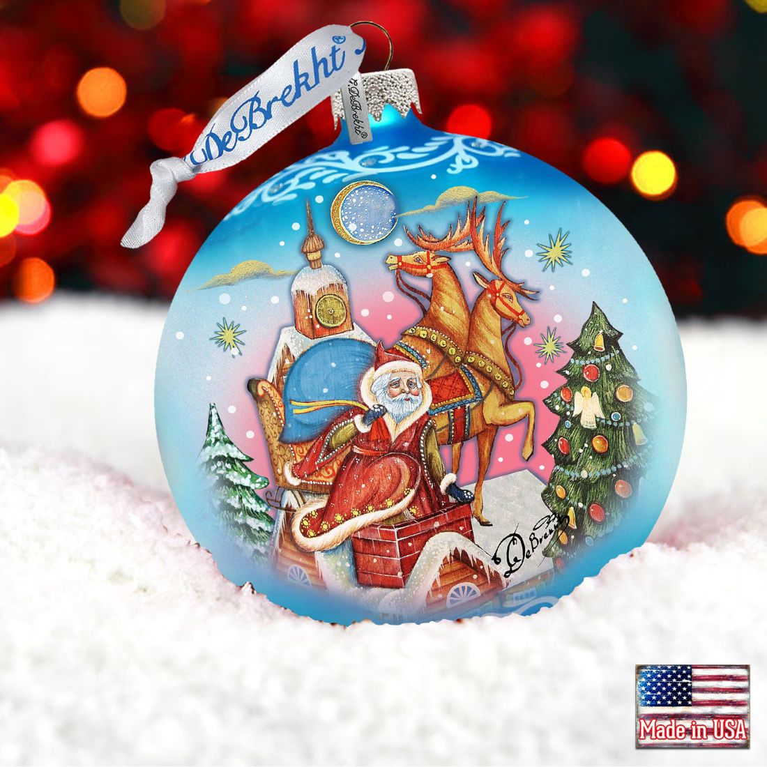 Special Delivery Glass Ornament by G. DeBrekht - Christmas Santa Snowman Decor - 73361