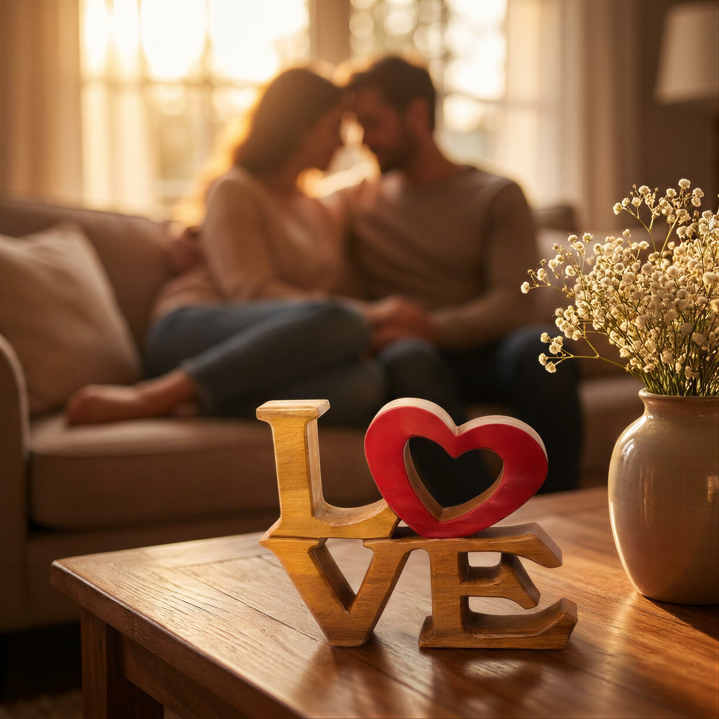 Handmade Wooden Sculpture – Elmija Love Word Sign, Solid Acacia Wood Art