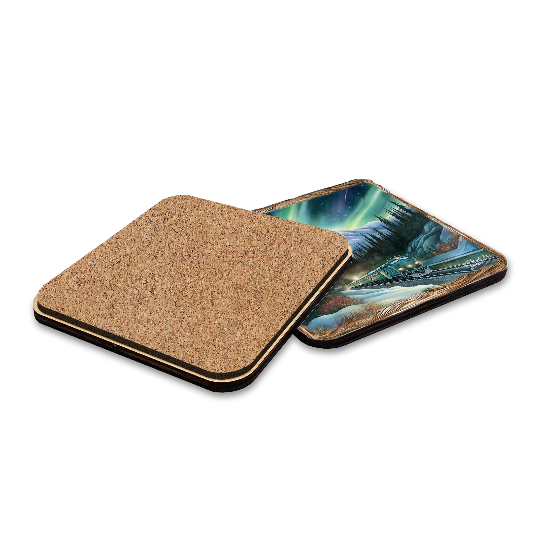 Northern Lights Wooden Cork Placemat and Coasters Gift Set of 7 by Nature Wonders Nature Wildlife Decor  - 85411C-S7