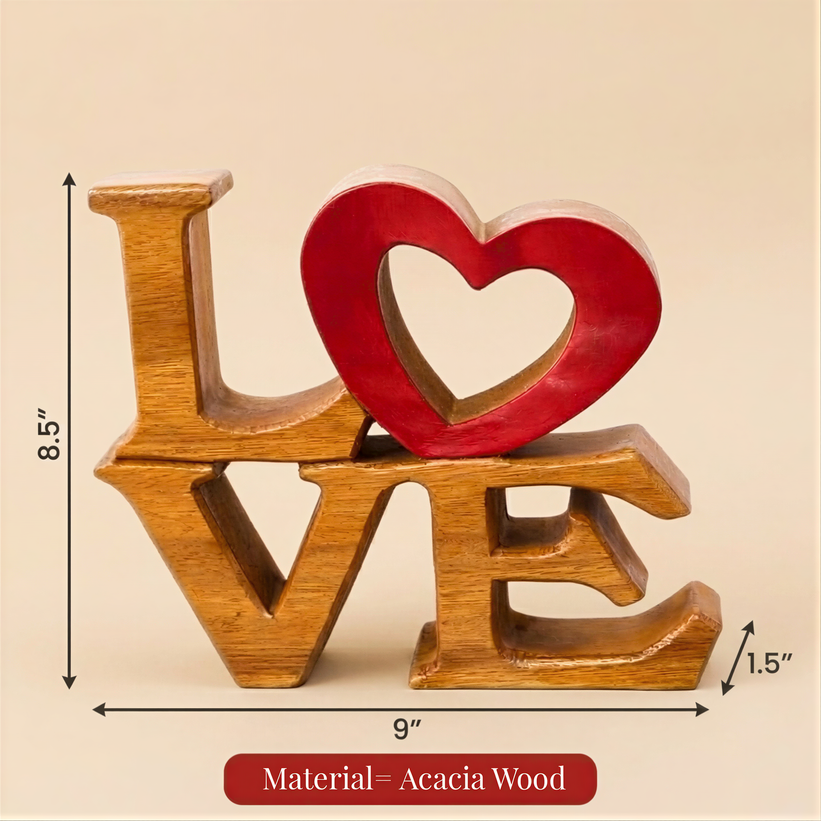 Handmade Wooden Sculpture – Elmija Love Word Sign, Solid Acacia Wood Art