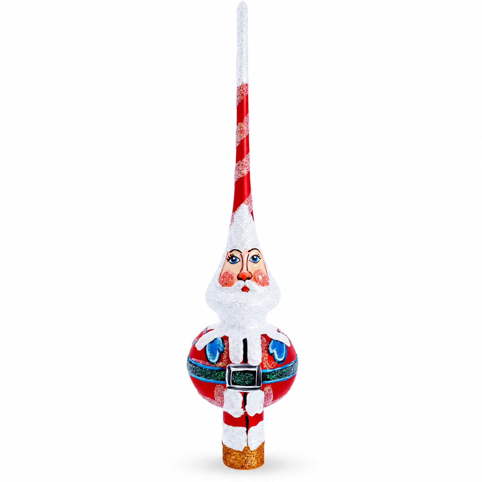 Santa in Red & White Suit Glass Christmas Tree Topper 11 Inches