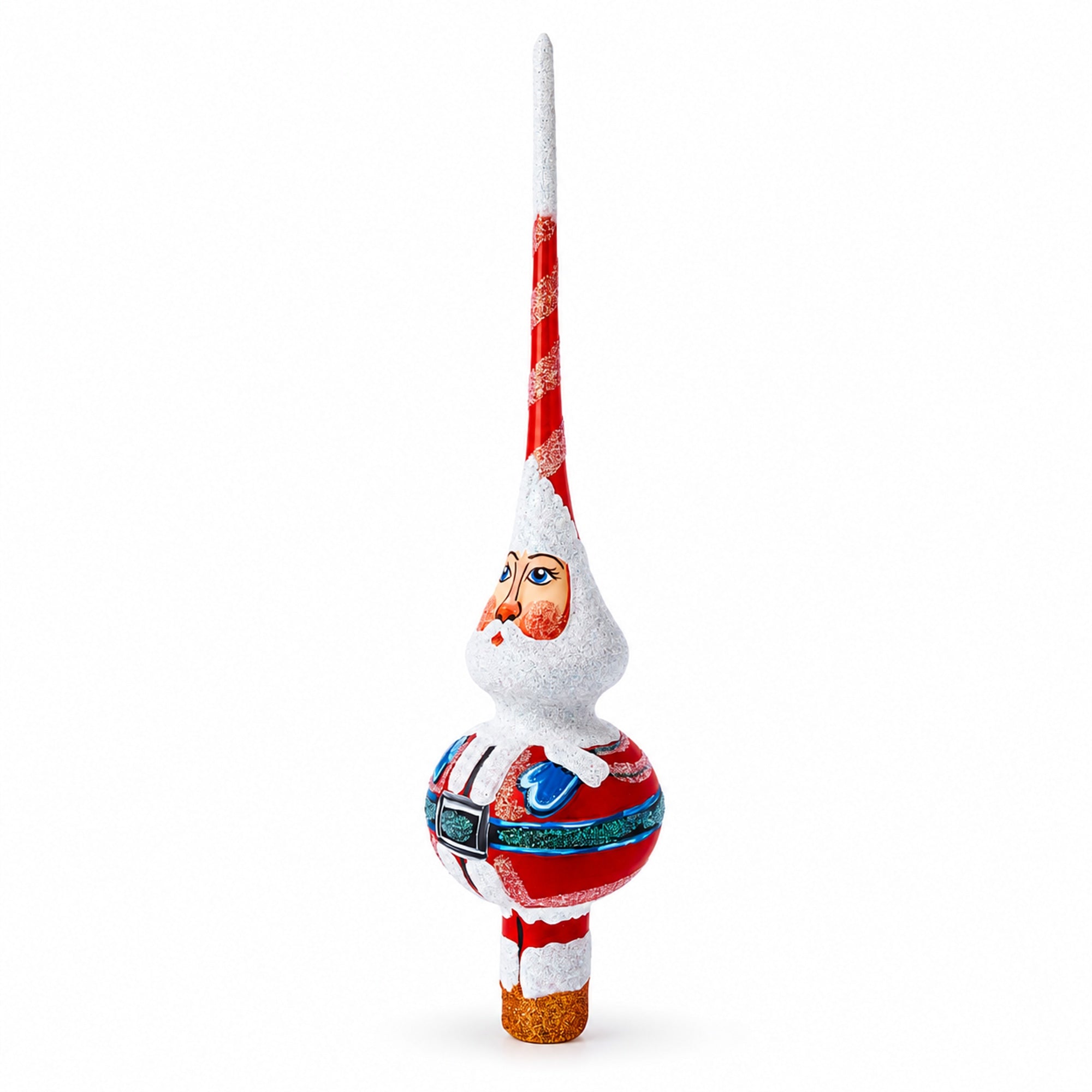 Santa in Red & White Suit Glass Christmas Tree Topper 11 Inches