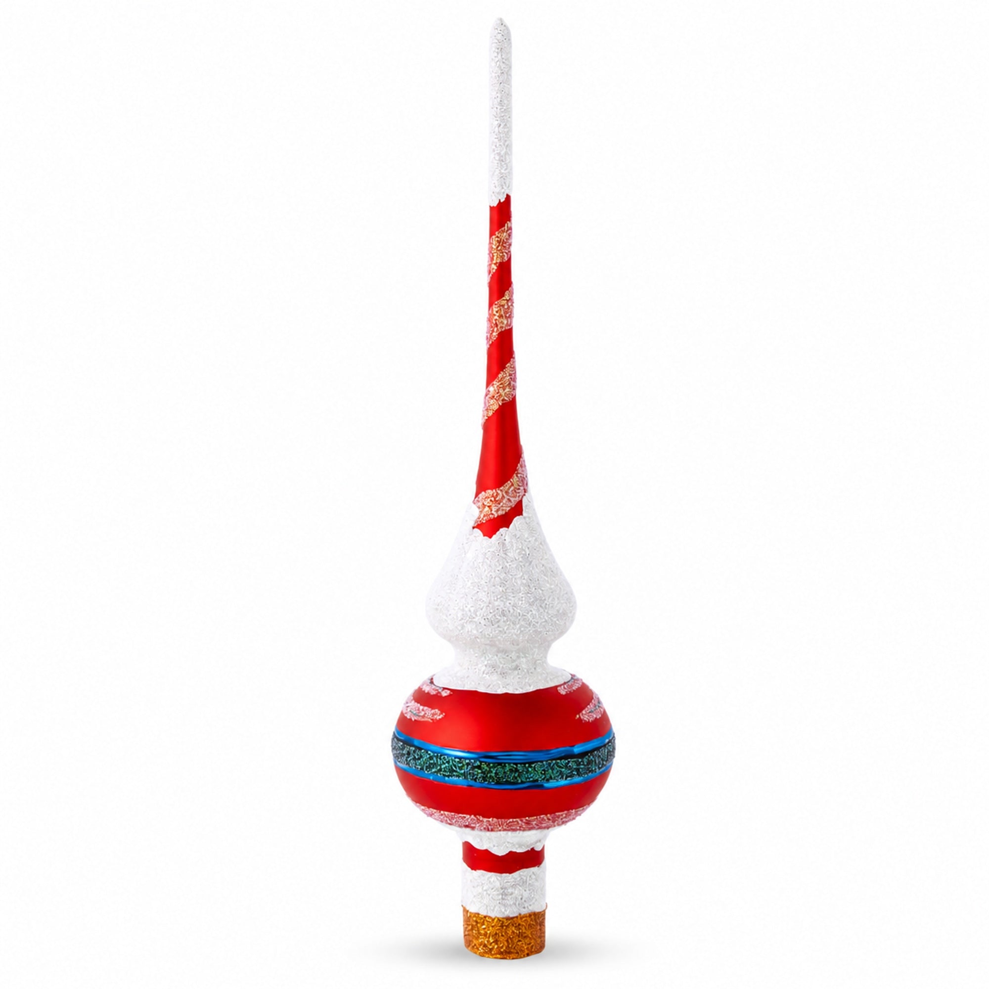 Santa in Red & White Suit Glass Christmas Tree Topper 11 Inches