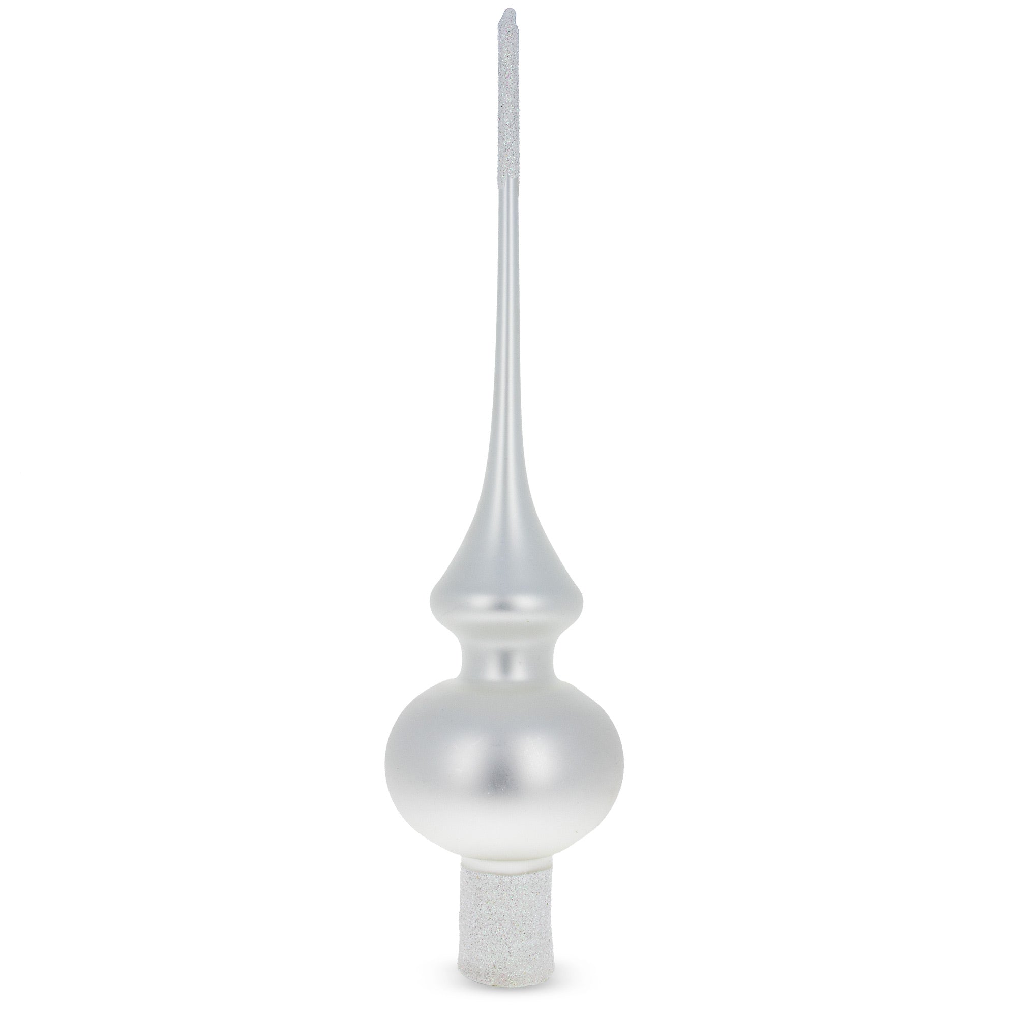 Matte White with Sparkling Top Glass Christmas Tree Topper 11 Inches