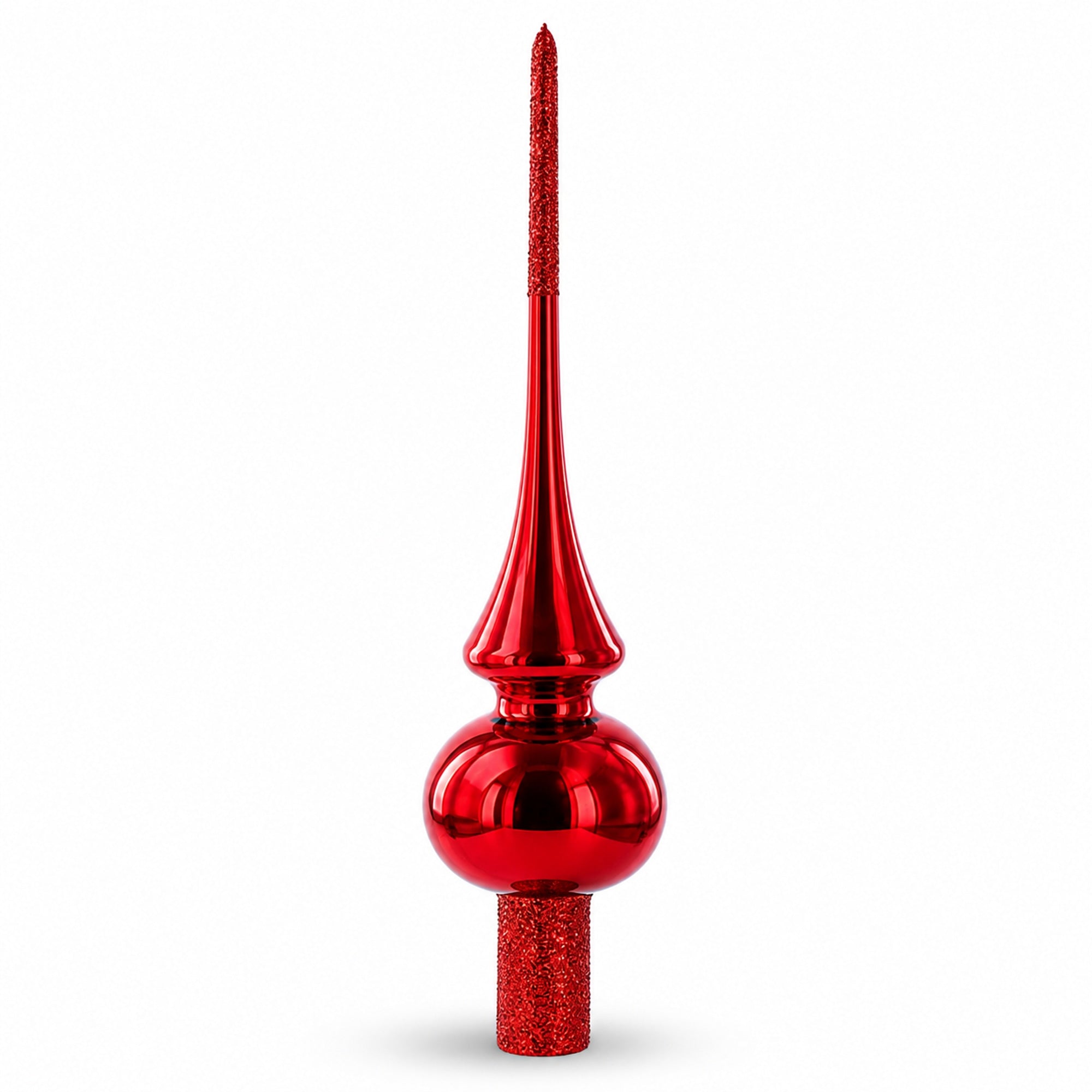 Glossy Red with Sparkling Top Glass Christmas Tree Topper 11 Inches