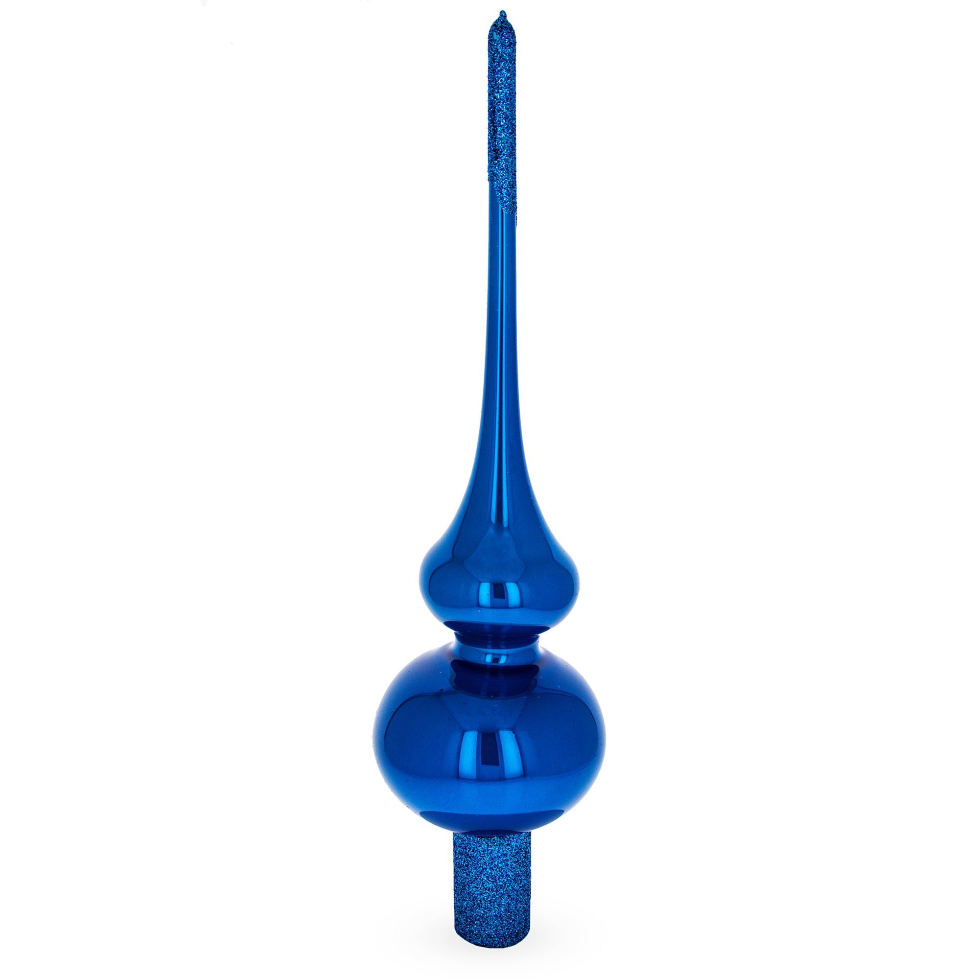 Glossy Blue with Sparkling Top Glass Christmas Tree Topper 11 Inches