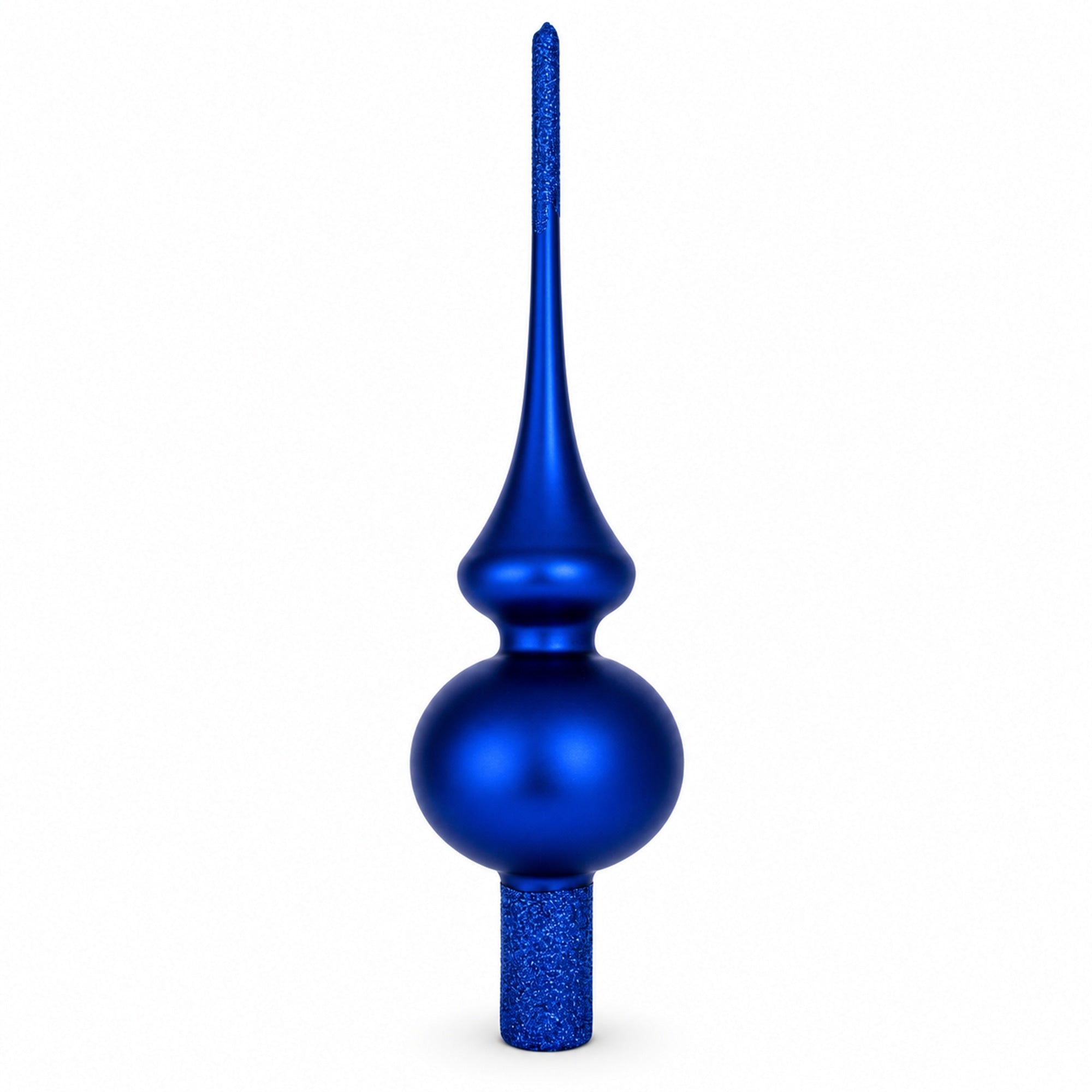 Matte Blue with Sparkling Top Glass Christmas Tree Topper 11 Inches
