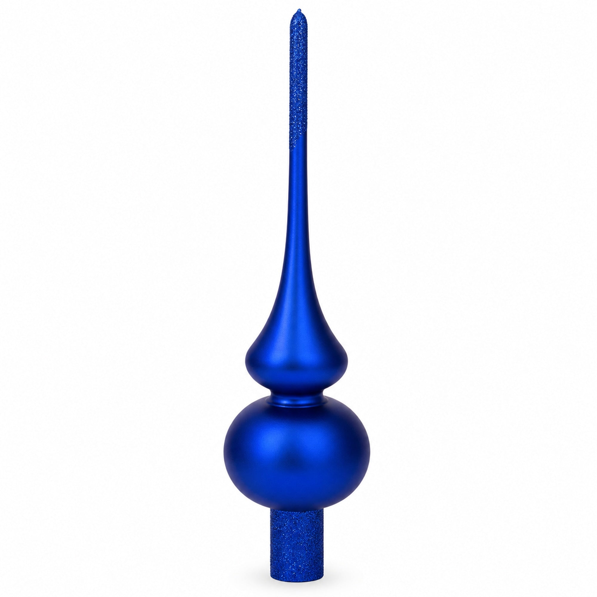 Matte Blue with Sparkling Top Glass Christmas Tree Topper 11 Inches