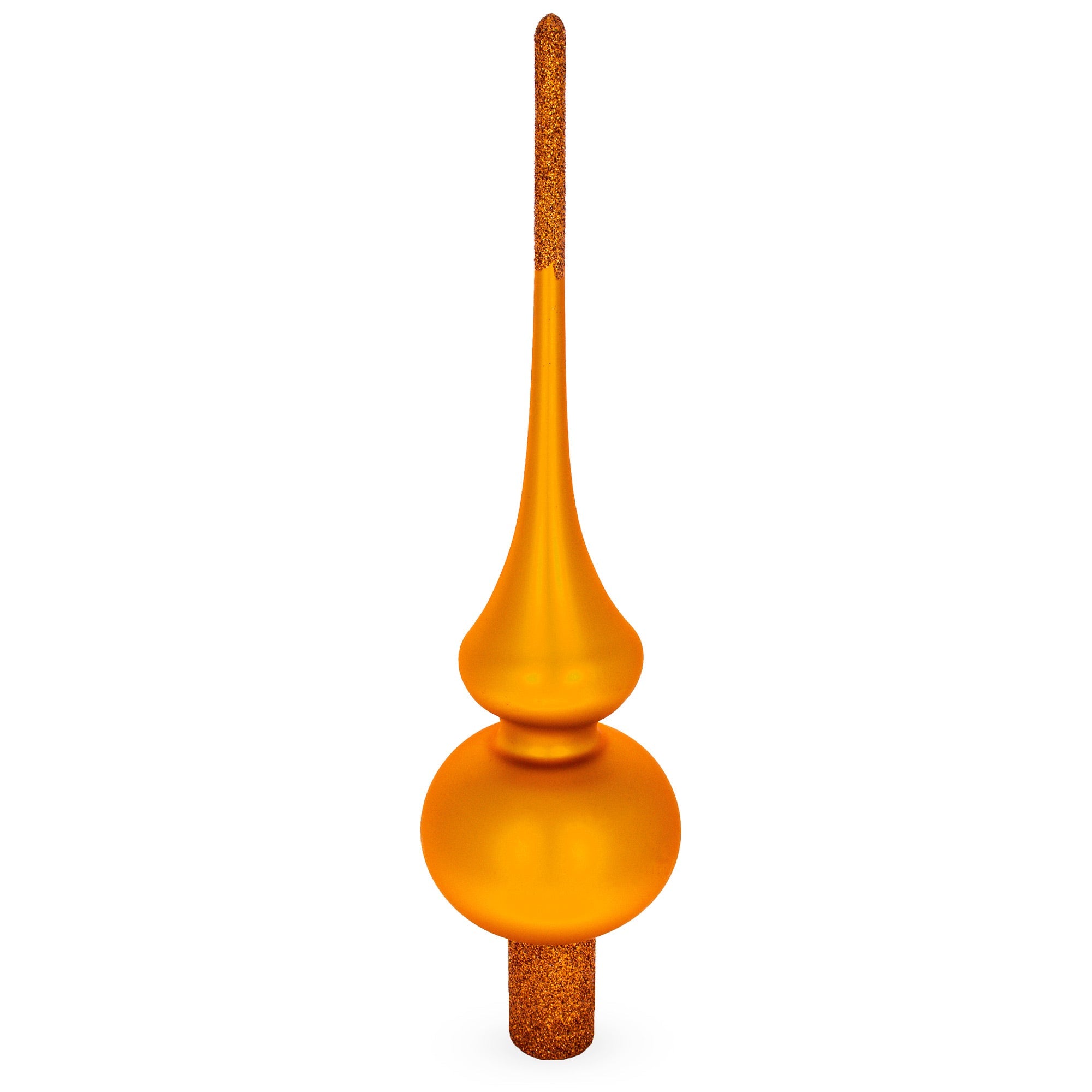 Matte Orange with Sparkling Top Glass Christmas Tree Topper 11 Inches