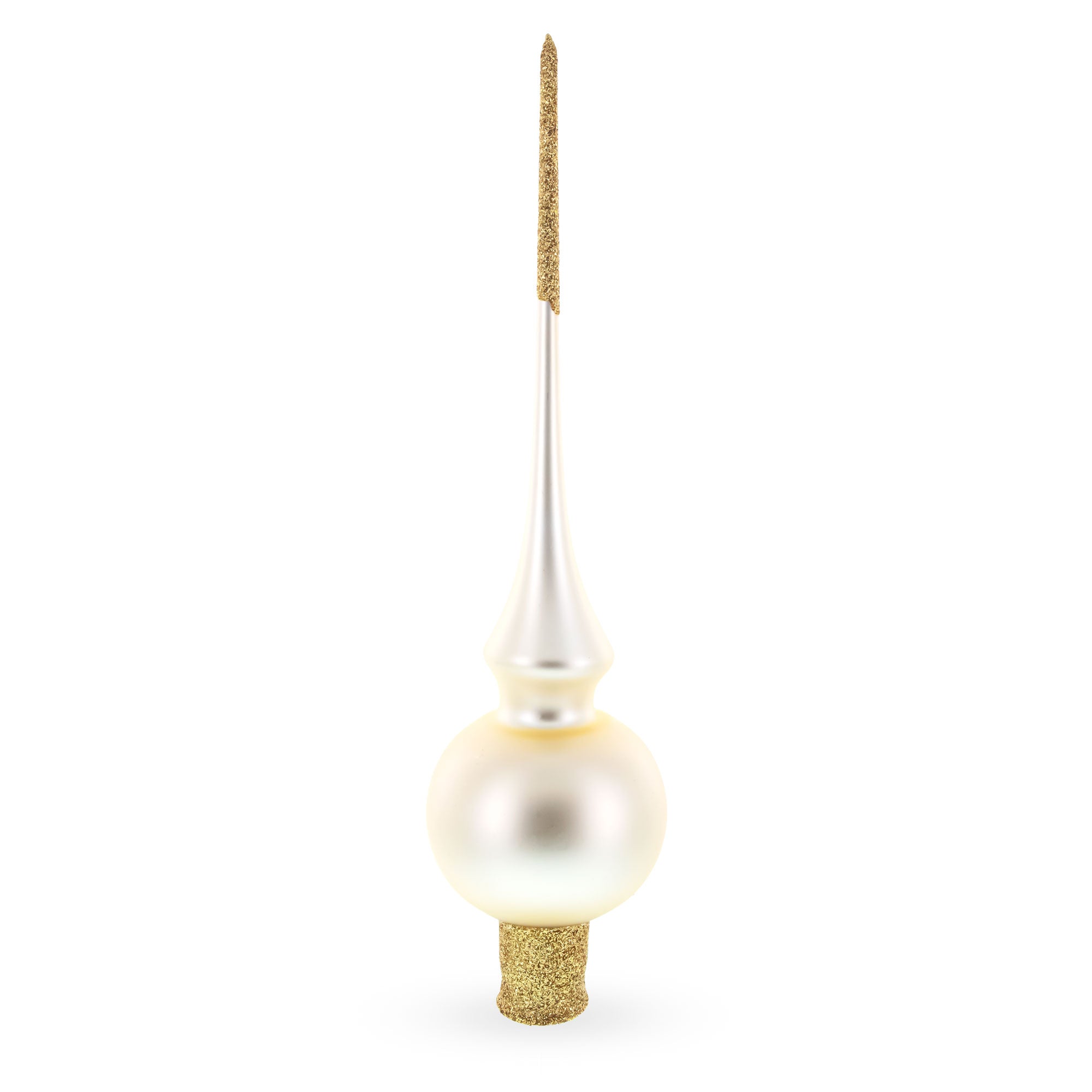 Matte Beige with Sparkling Top Glass Christmas Tree Topper 11 Inches
