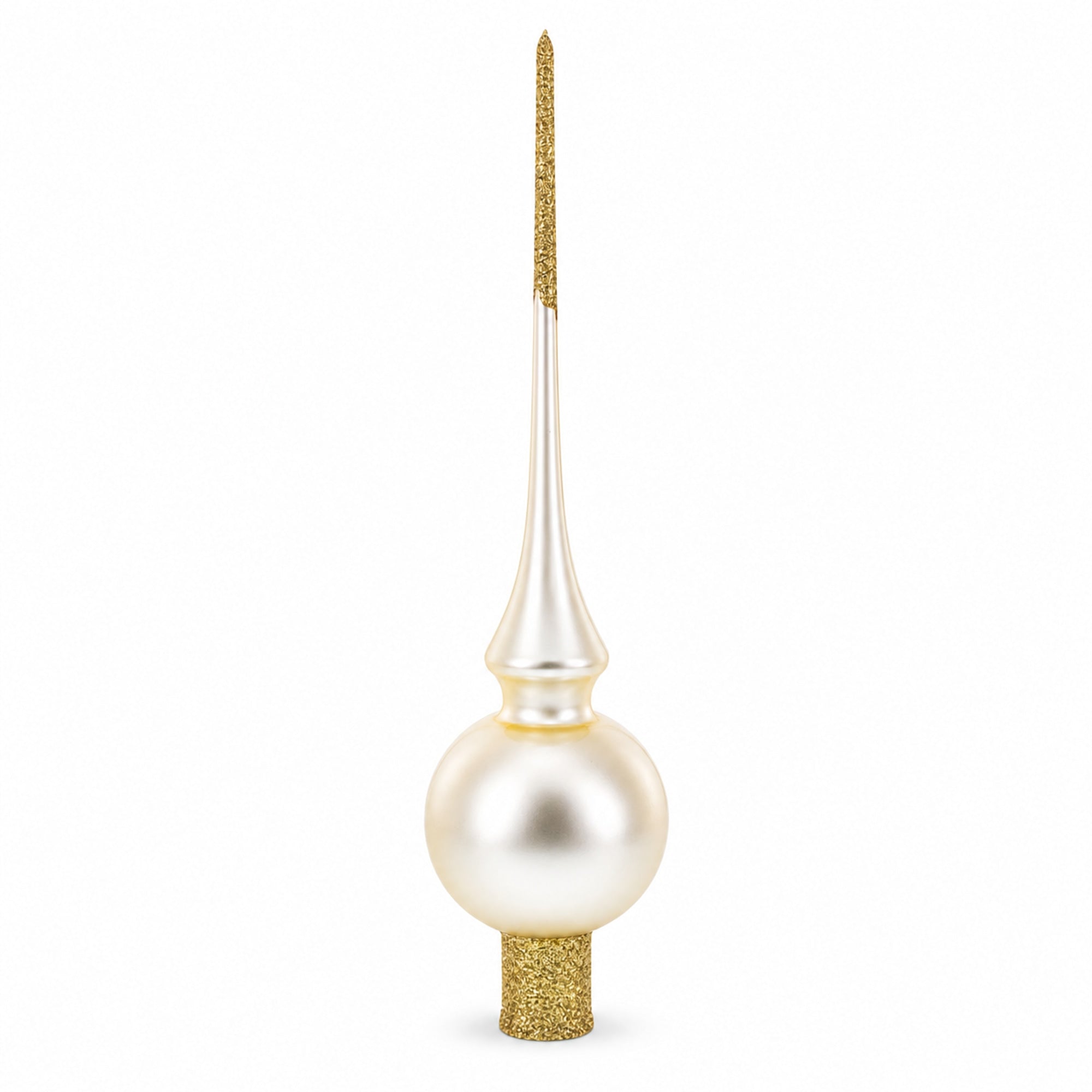 Matte Beige with Sparkling Top Glass Christmas Tree Topper 11 Inches