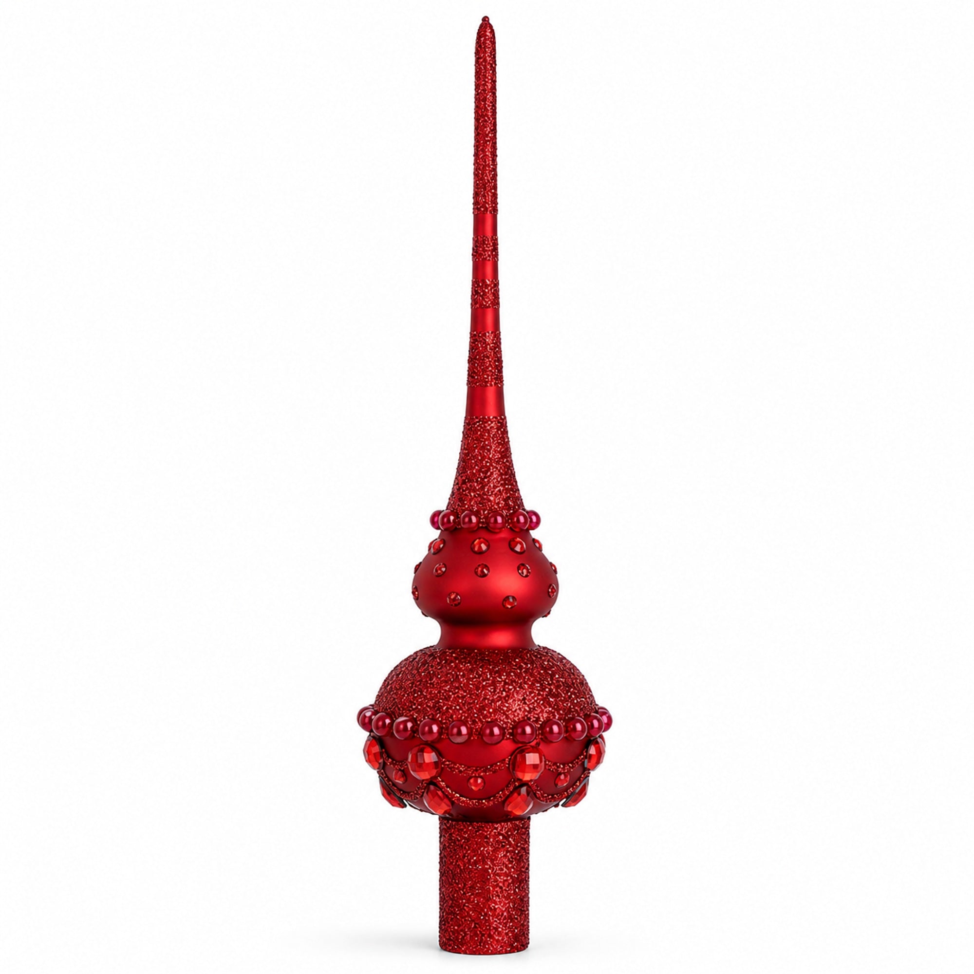 Dimensional Red Jewels Chandelier on Red Glass Christmas Tree Topper 11 Inches