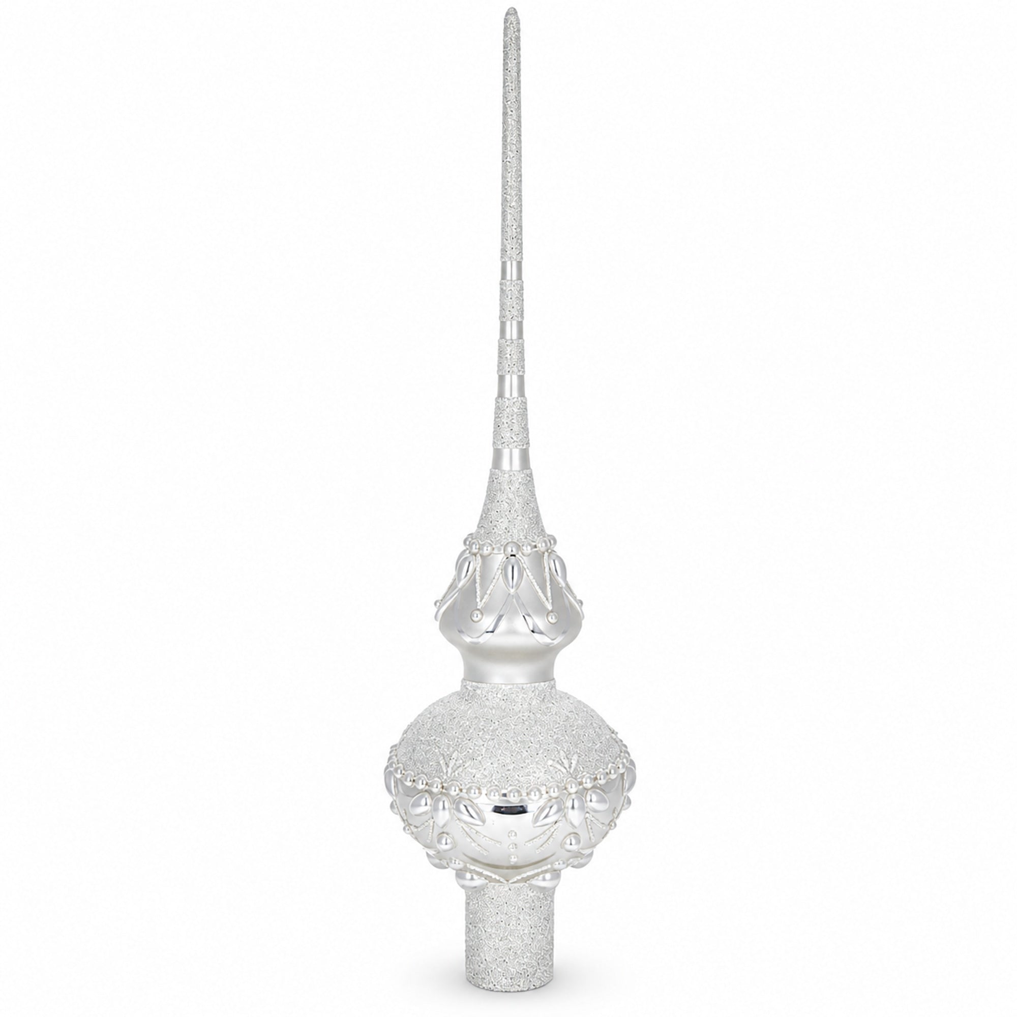 Pearl Drops on White Chandelier Clear Glass Christmas Tree Topper 11 Inches