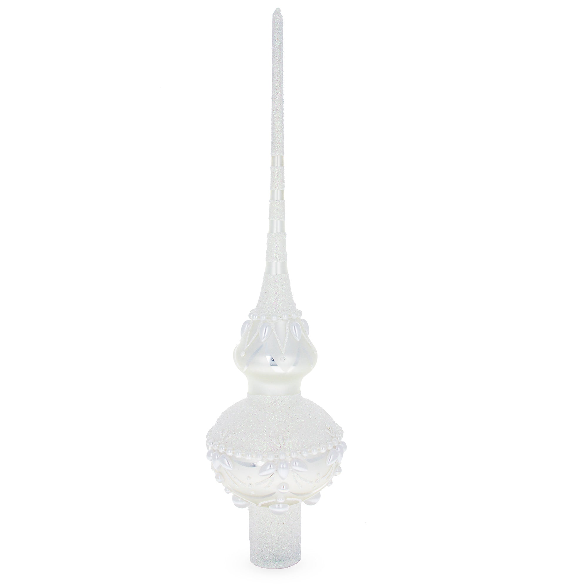 Pearl Drops on White Chandelier Clear Glass Christmas Tree Topper 11 Inches