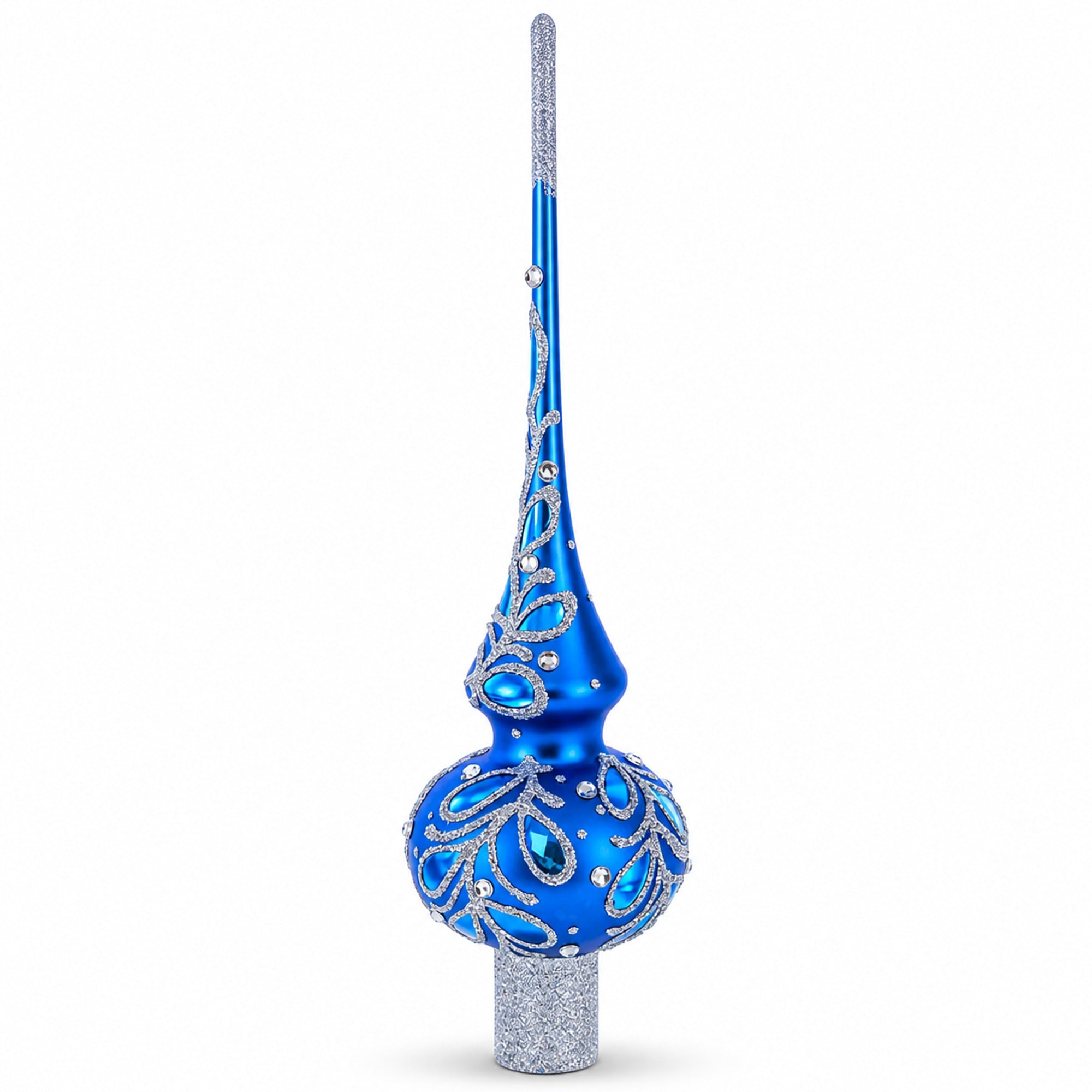 Blue Paisley Mouth Glass Christmas Tree Topper 11 Inches