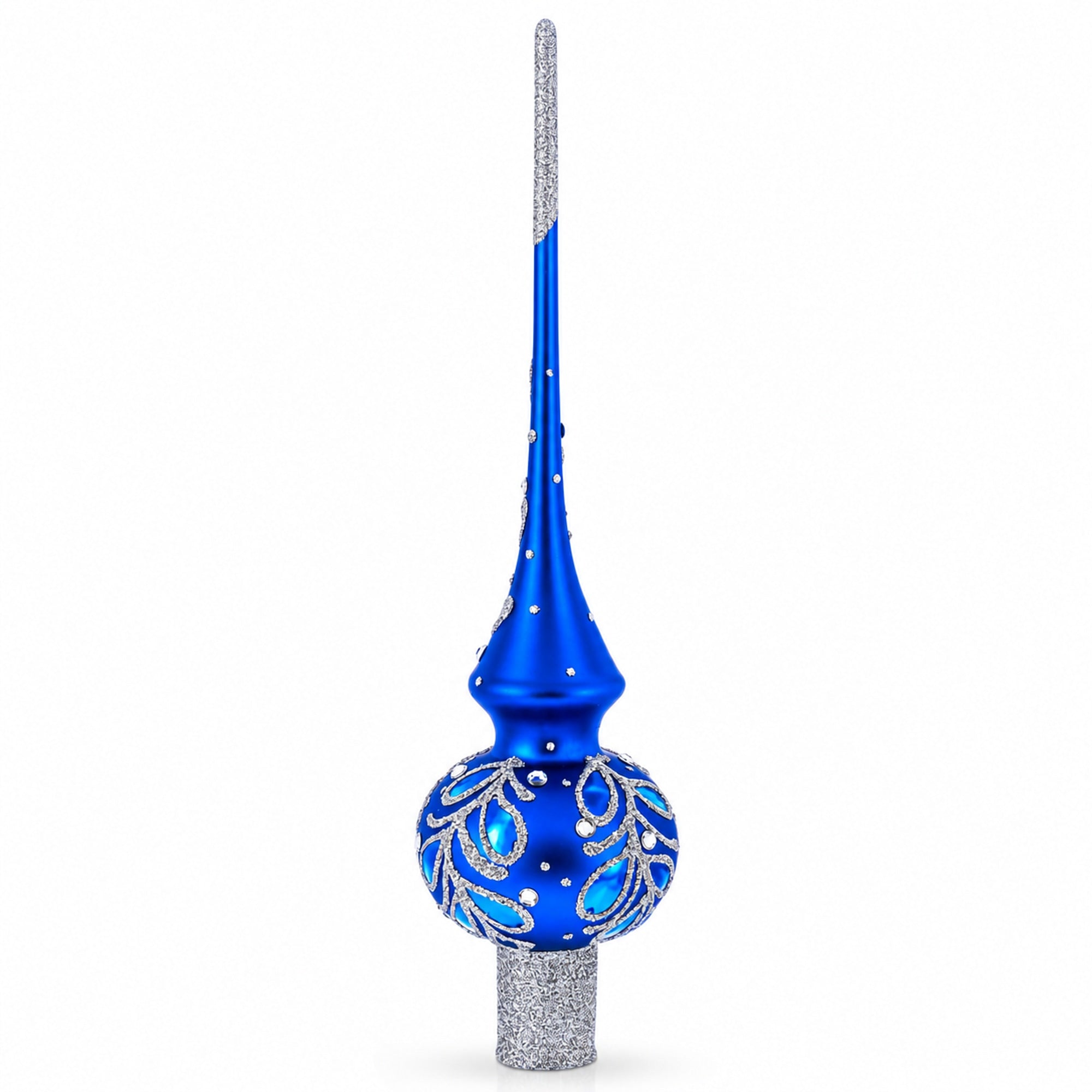 Blue Paisley Mouth Glass Christmas Tree Topper 11 Inches