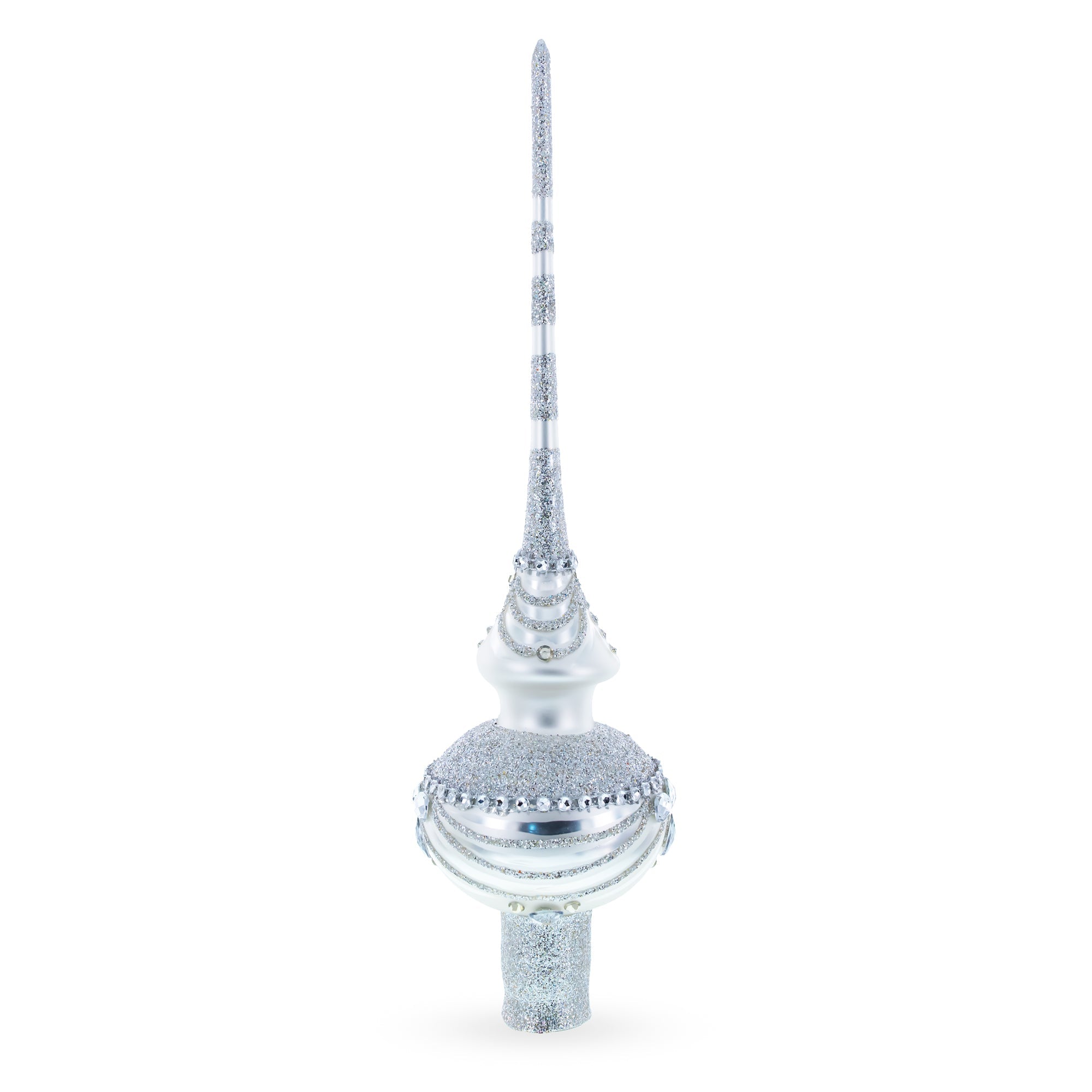 Dimensional White Jewels on White Glass Christmas Tree Topper 11 Inches