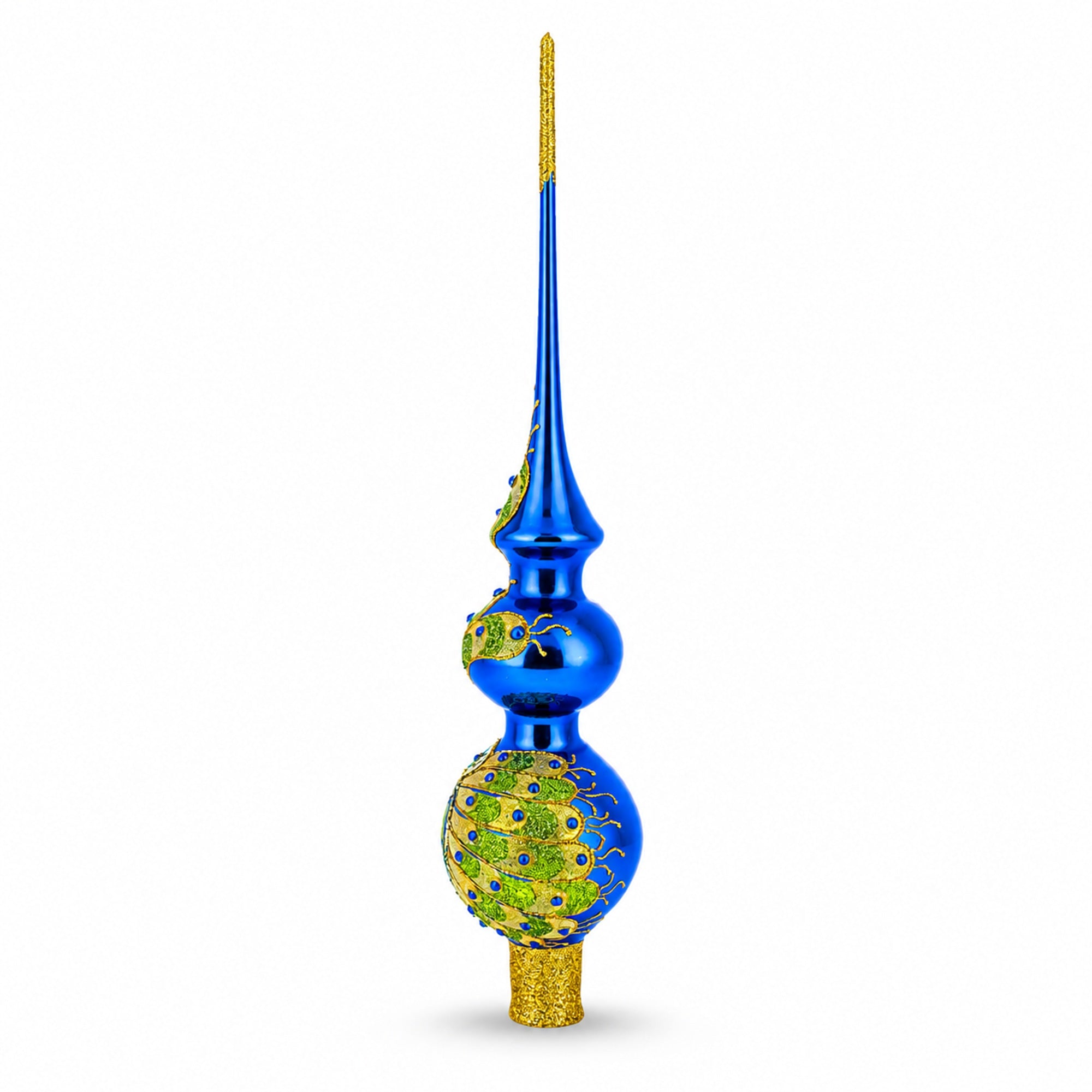 Peacock Double Ball Glass Christmas Tree Topper 16 Inches