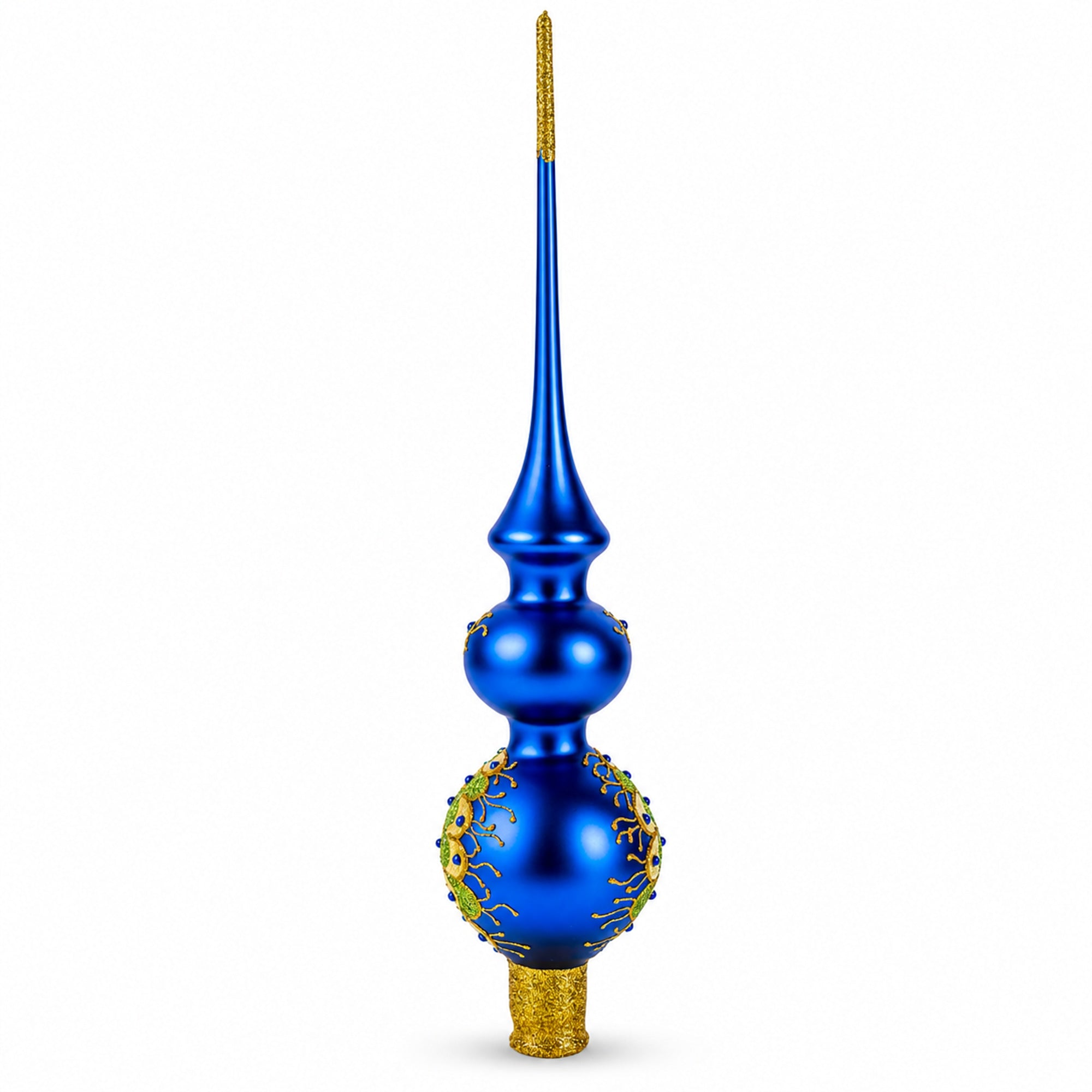 Peacock Double Ball Glass Christmas Tree Topper 16 Inches