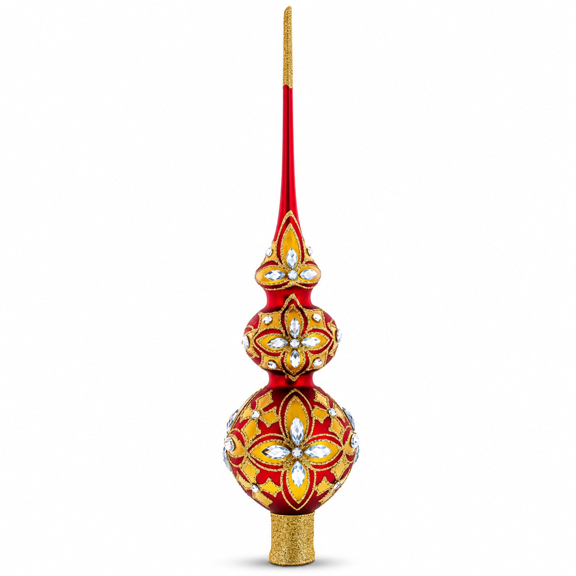 Diamond Stars Double Ball Glass Christmas Tree Topper 16 Inches