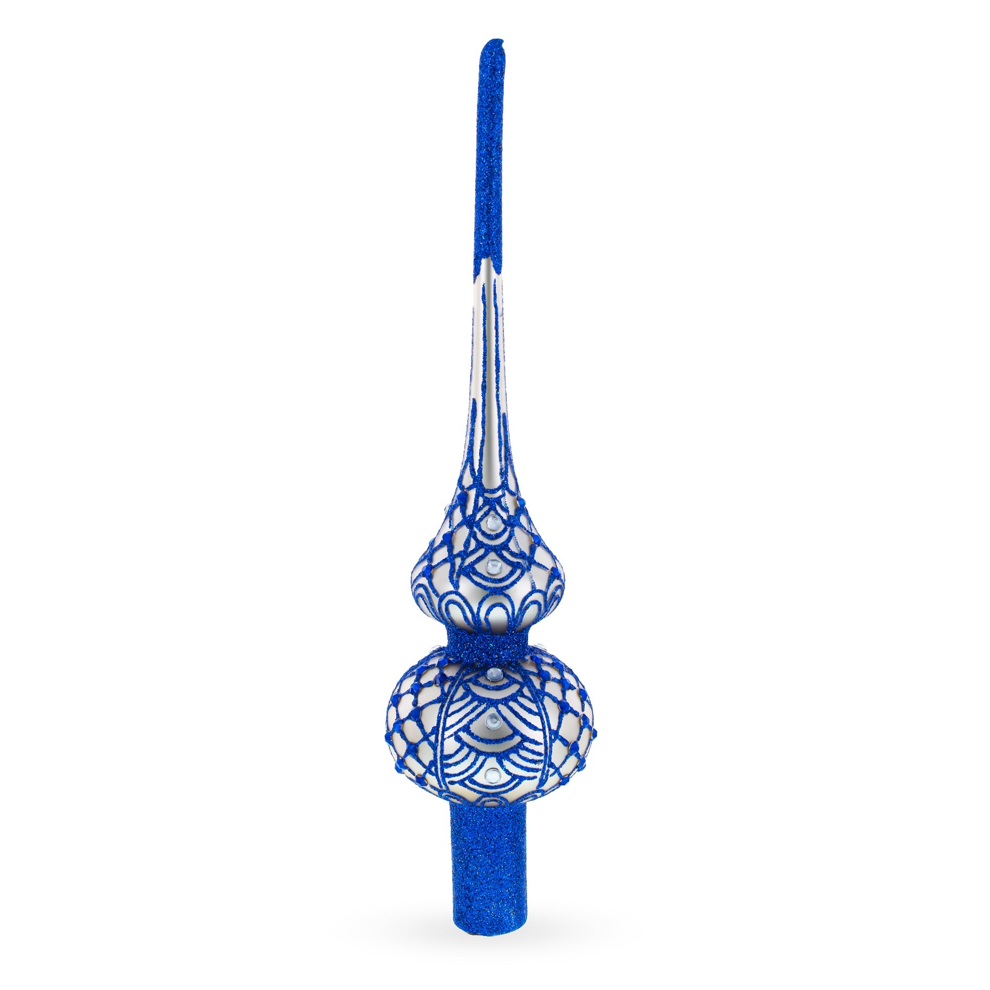 Blue on Silver Glass Christmas Tree Topper 11 Inches