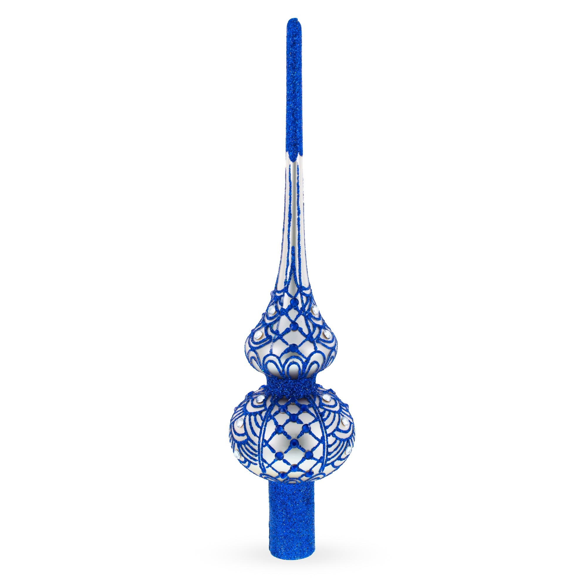 Blue on Silver Glass Christmas Tree Topper 11 Inches