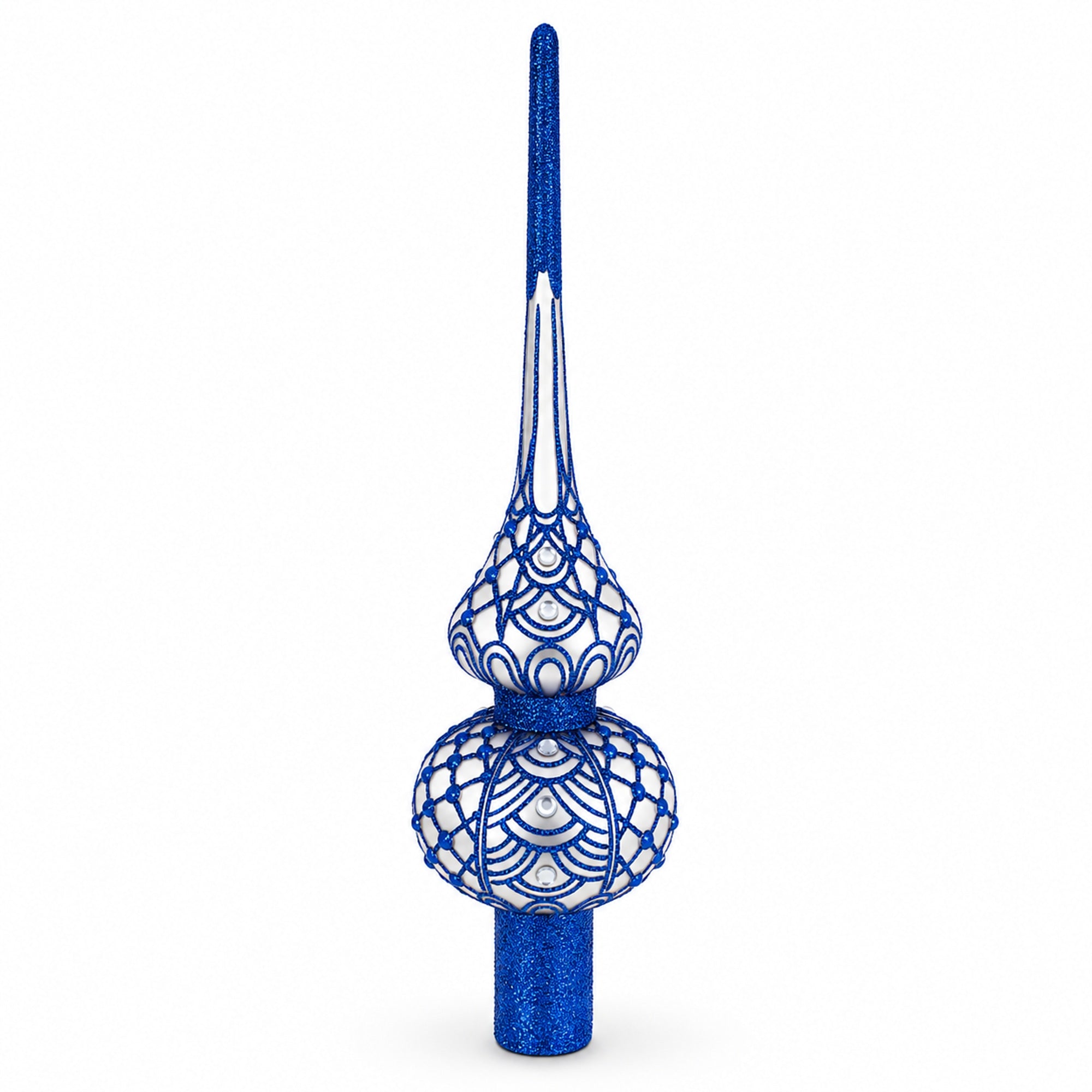 Blue on Silver Glass Christmas Tree Topper 11 Inches