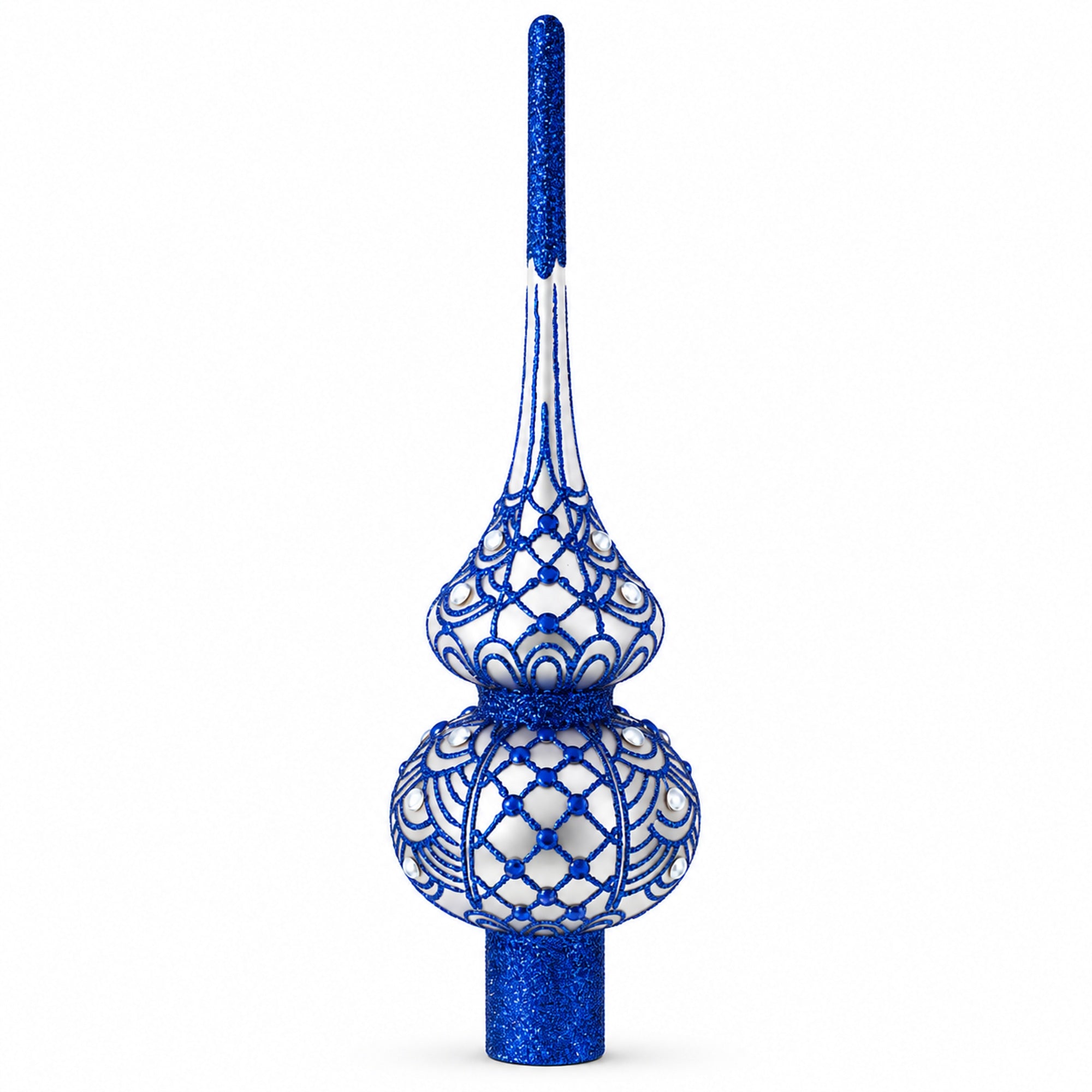 Blue on Silver Glass Christmas Tree Topper 11 Inches