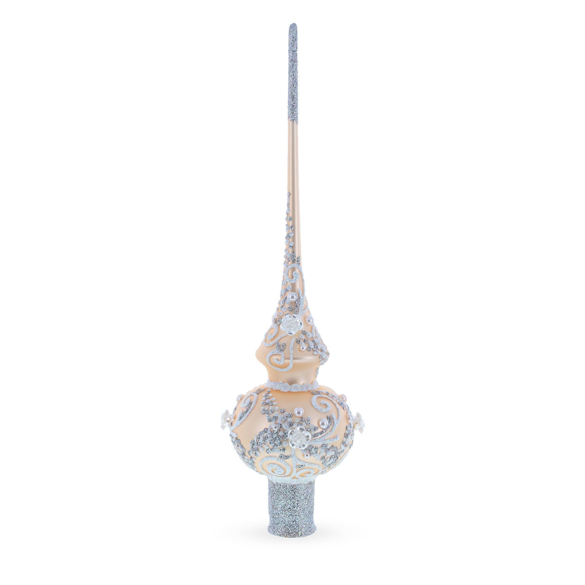 White Swirls on Champagne Glass Christmas Tree Topper 11 Inches