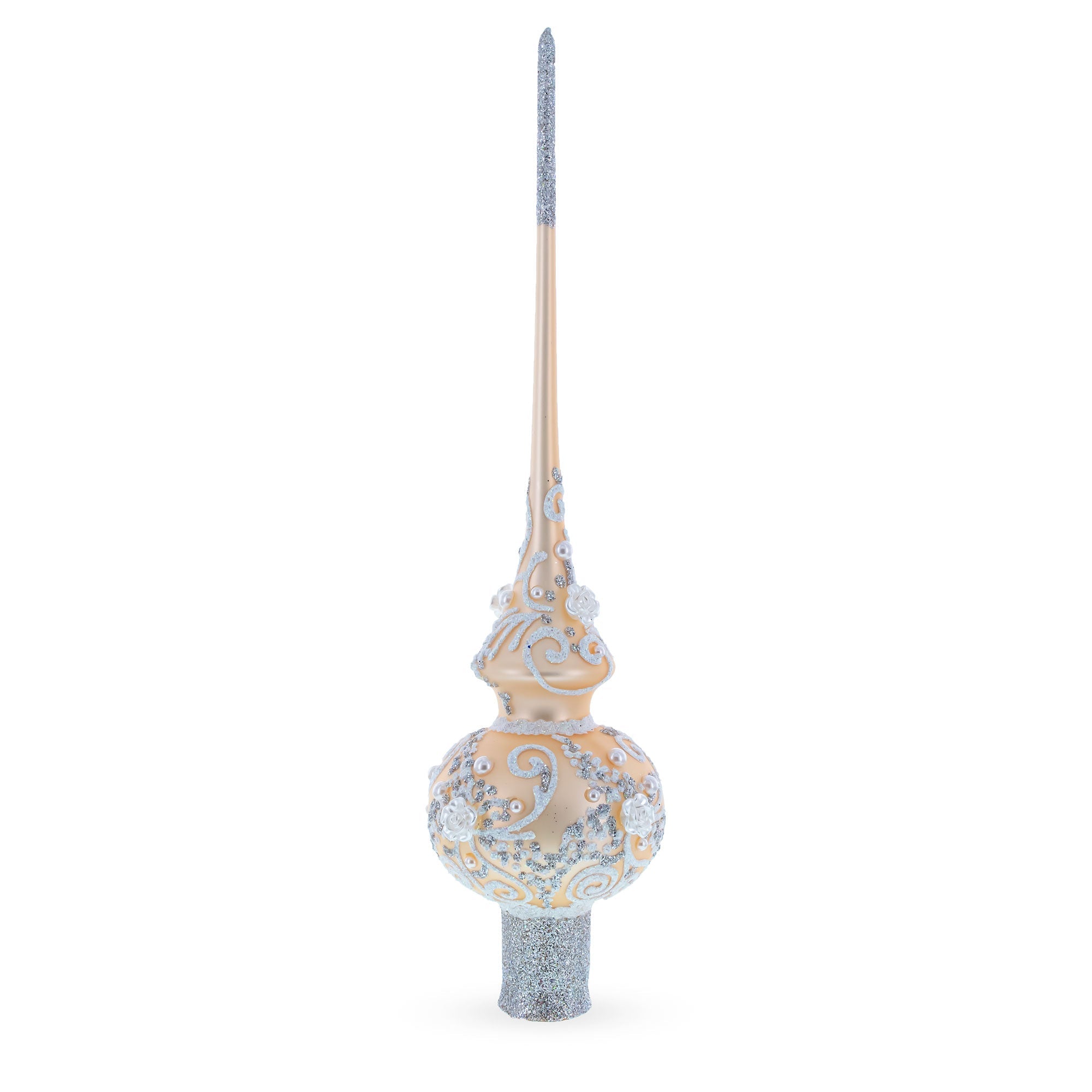 White Swirls on Champagne Glass Christmas Tree Topper 11 Inches