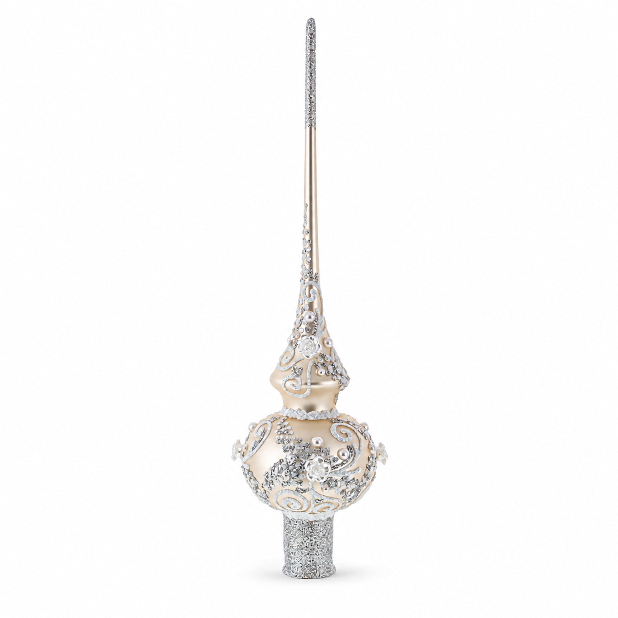 White Swirls on Champagne Glass Christmas Tree Topper 11 Inches