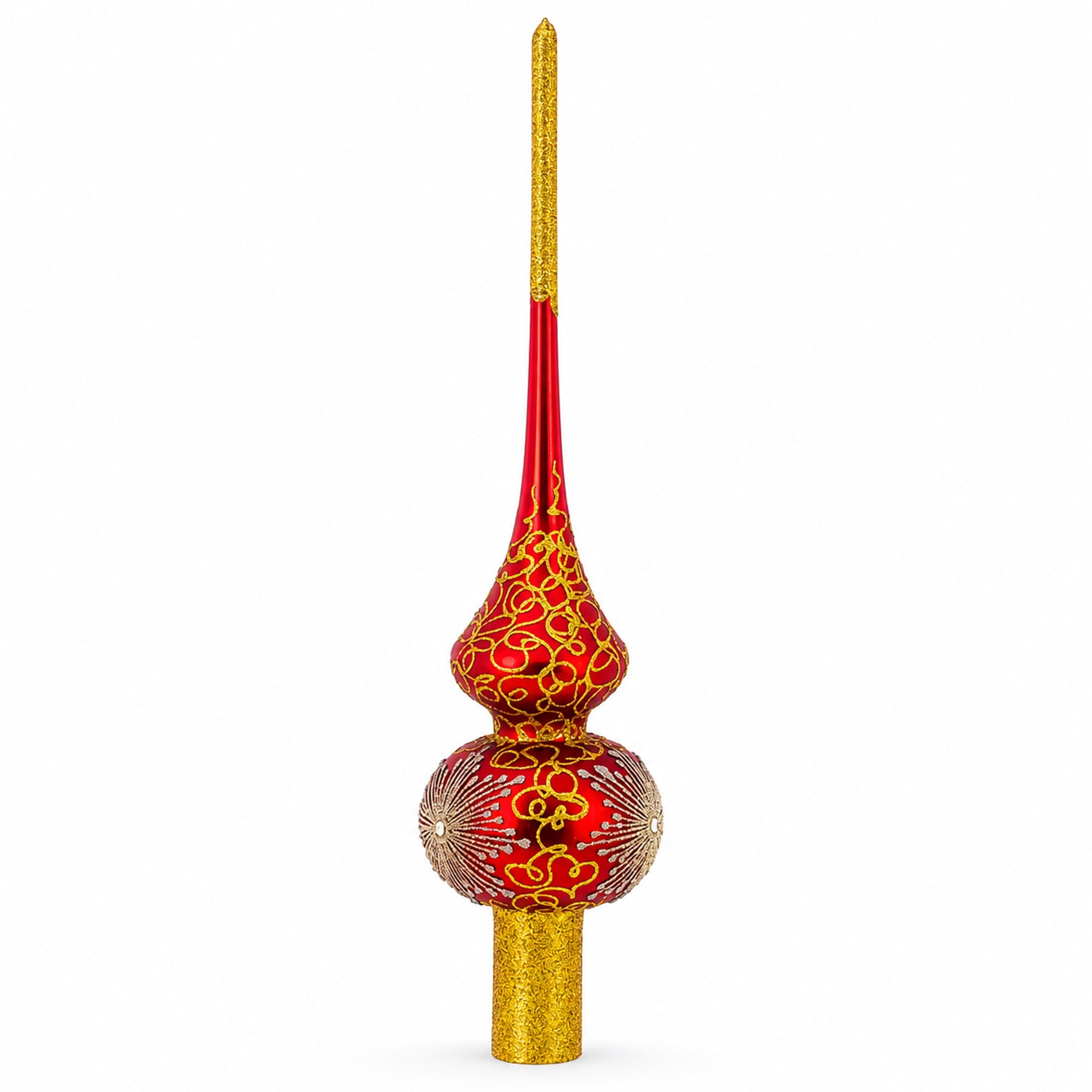 Radiant Jeweled Snowflake on Red Glass Christmas Tree Topper 11 Inches