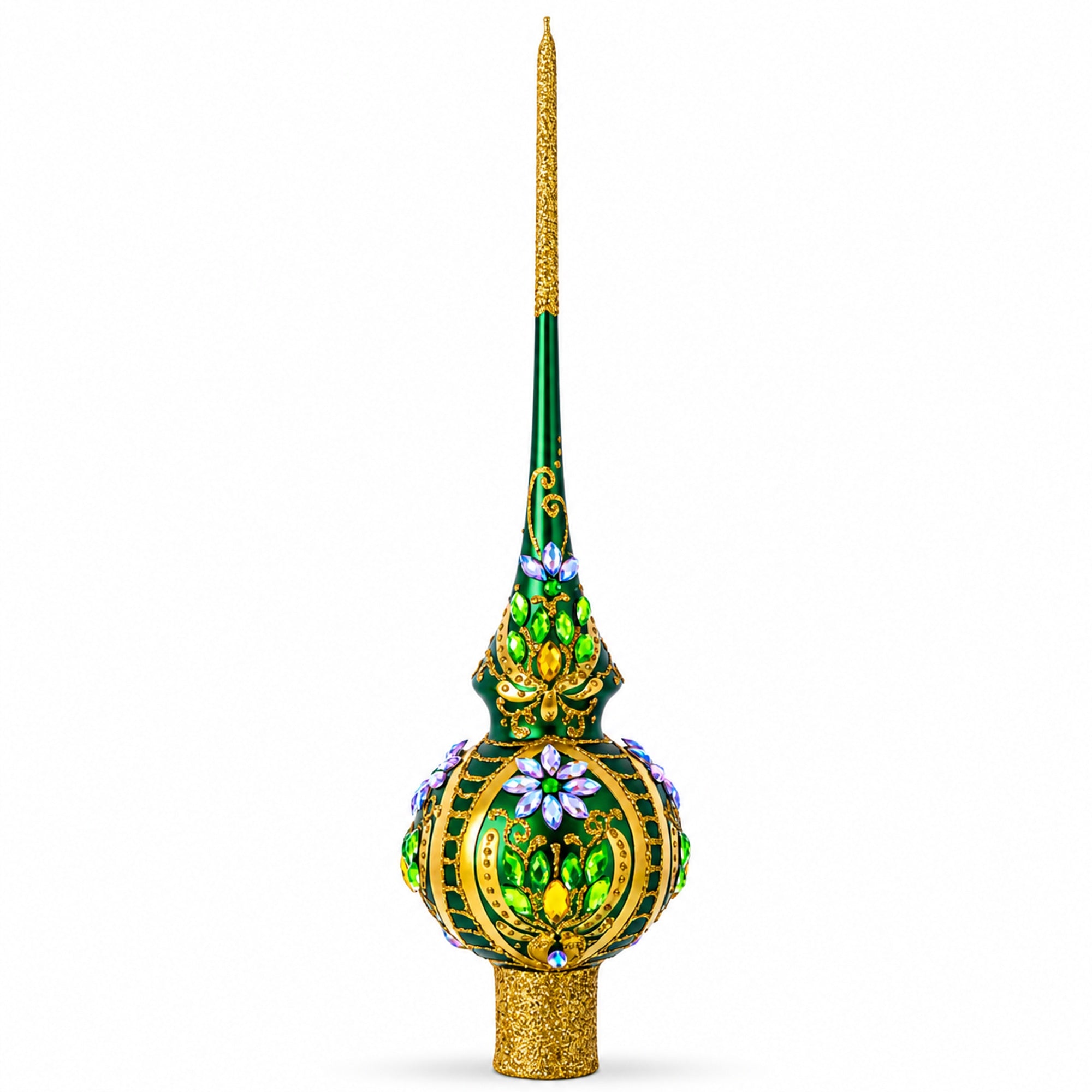 Enchanted Emerald Jeweled Green Glass Christmas Tree Topper 11 Inches