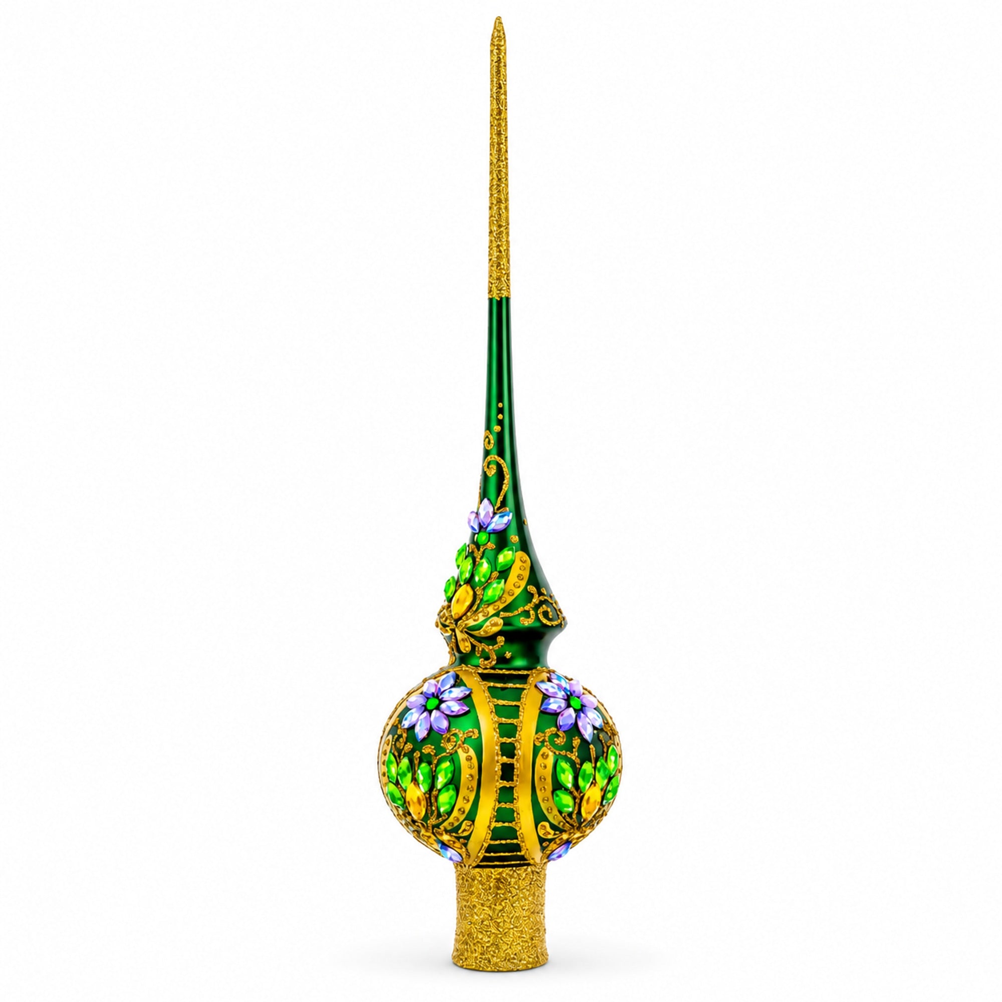 Enchanted Emerald Jeweled Green Glass Christmas Tree Topper 11 Inches