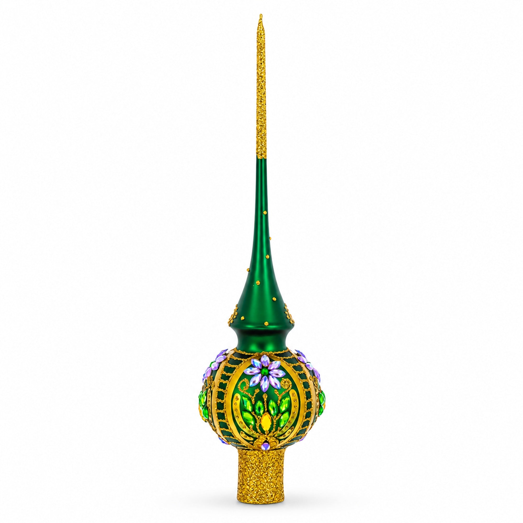 Enchanted Emerald Jeweled Green Glass Christmas Tree Topper 11 Inches