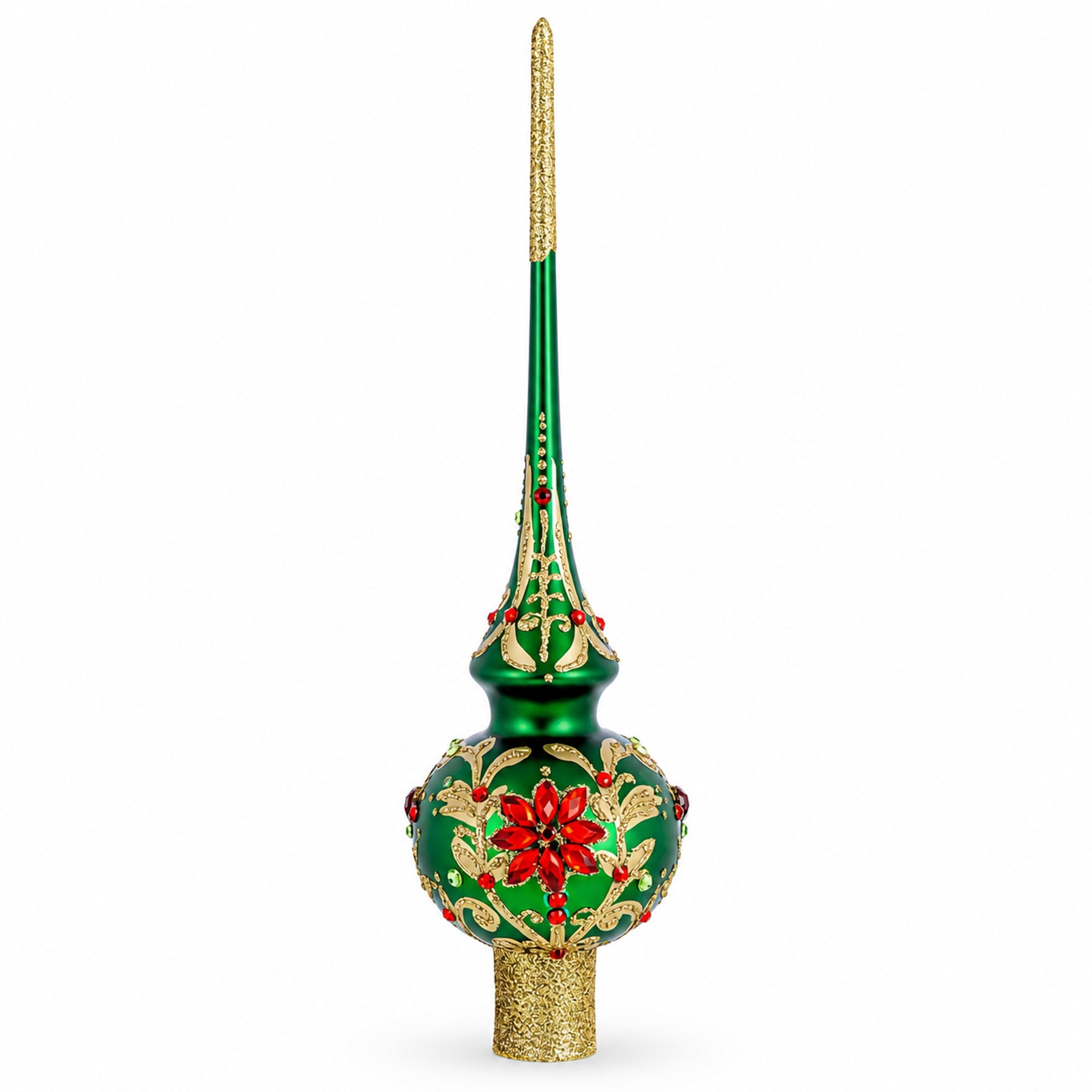 Regal Emerald & Red Glass Christmas Tree Topper 11 Inches