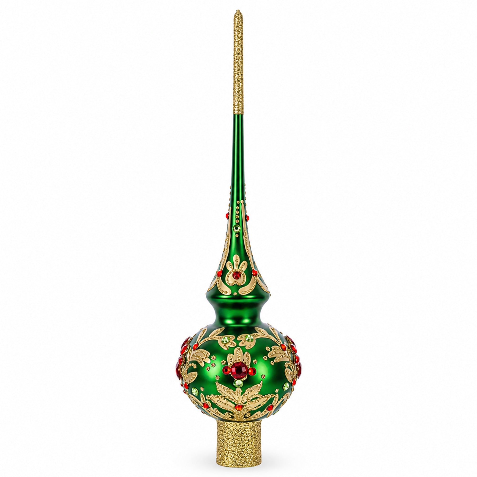 Regal Emerald & Red Glass Christmas Tree Topper 11 Inches