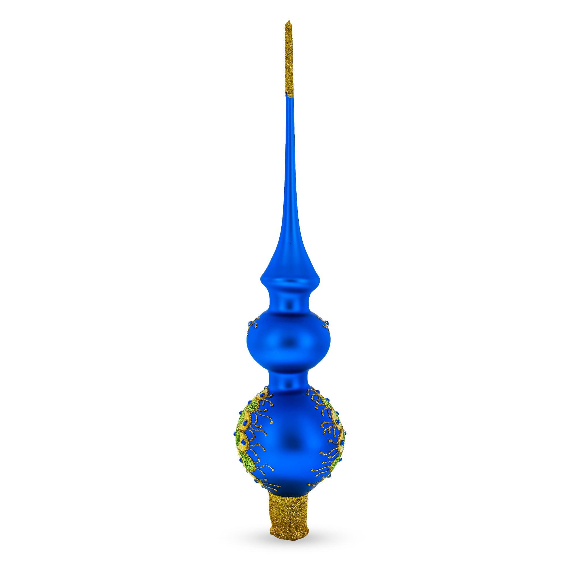 Peacock Double Ball Glass Christmas Tree Topper 16 Inches