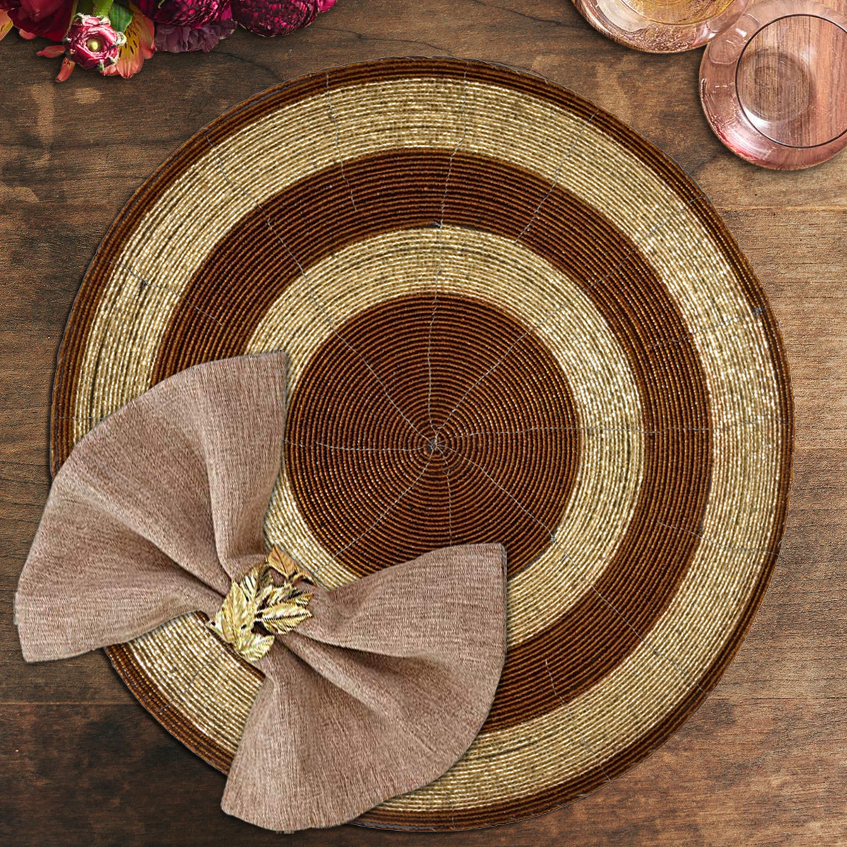 Dillen Grace – Beaded Placemats, The Dillen Collection Elegant Decorative Dining Table Décor 14 inch