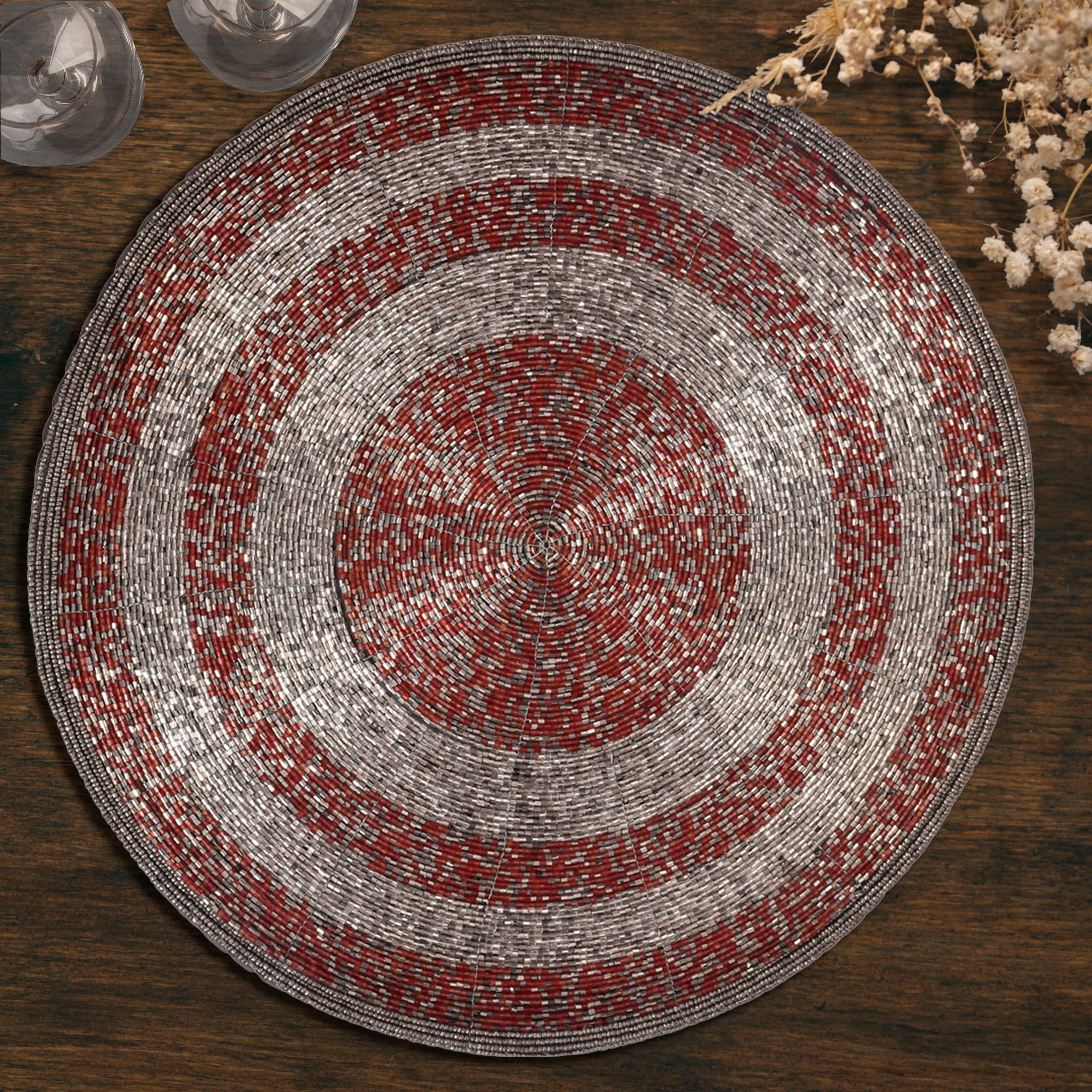 Melia Grace – Beaded Placemats, The Melia Collection Elegant Decorative Dining Table Décor 14 inch