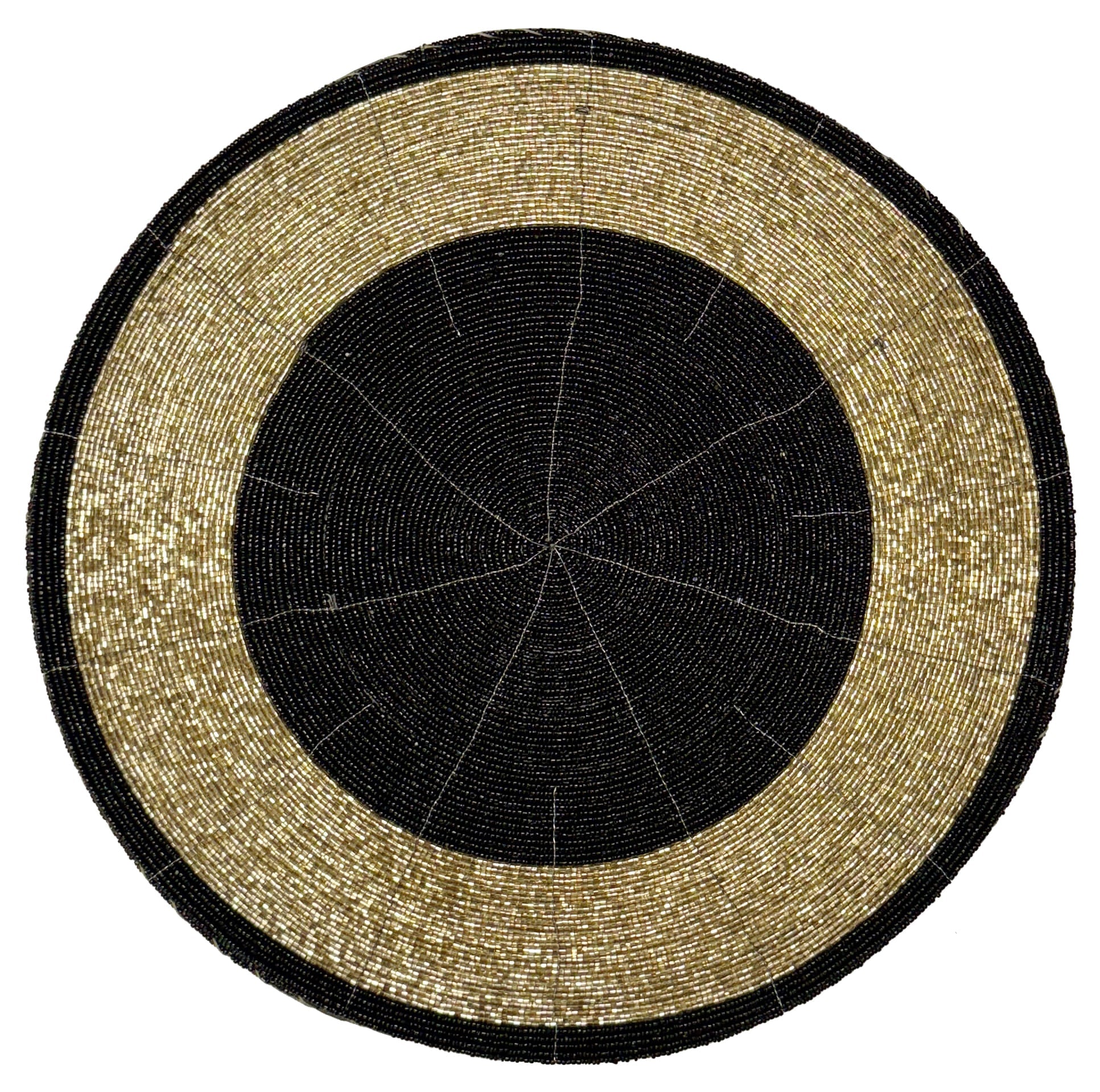 Golden Noir – Round Beaded Placemats in Black and Gold, Luxurious Decorative Dining Table Mats 14 inch