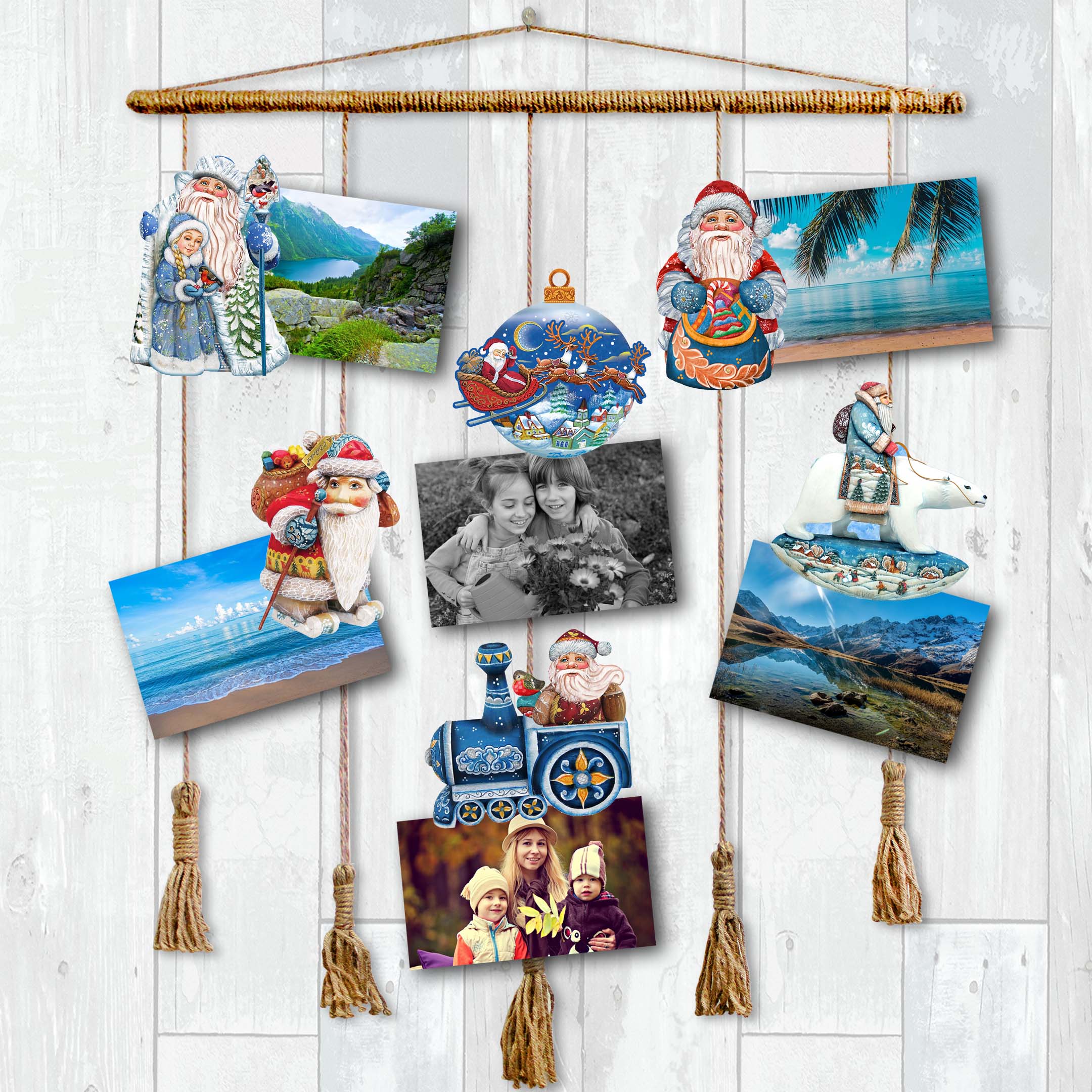 Up-Up and Away Clip-On Eco Wood Decorative Ornaments Set of 6 by G. Debrekht - Christmas Decor - 8090132C-S6