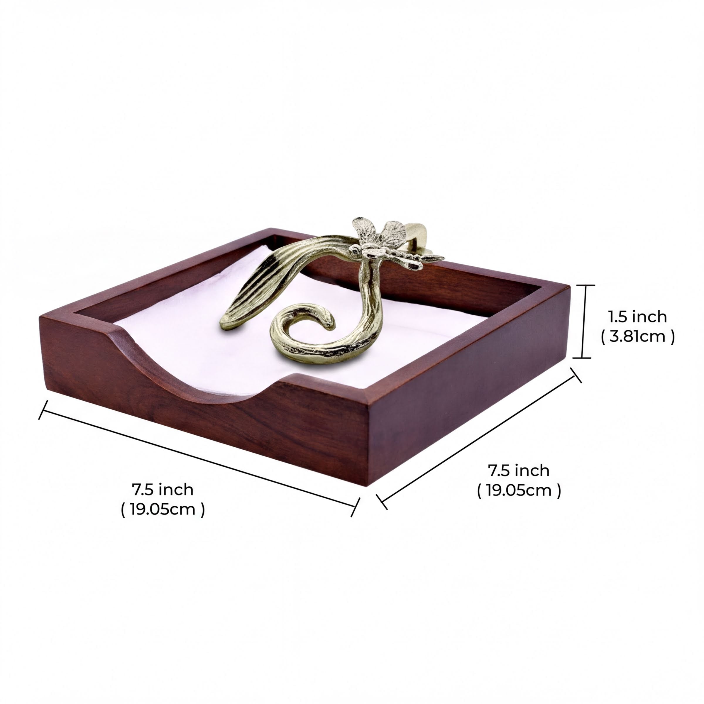 Wooden Napkin Holder - Silver Gold Metal Finish Ornament with Weighted Arm
