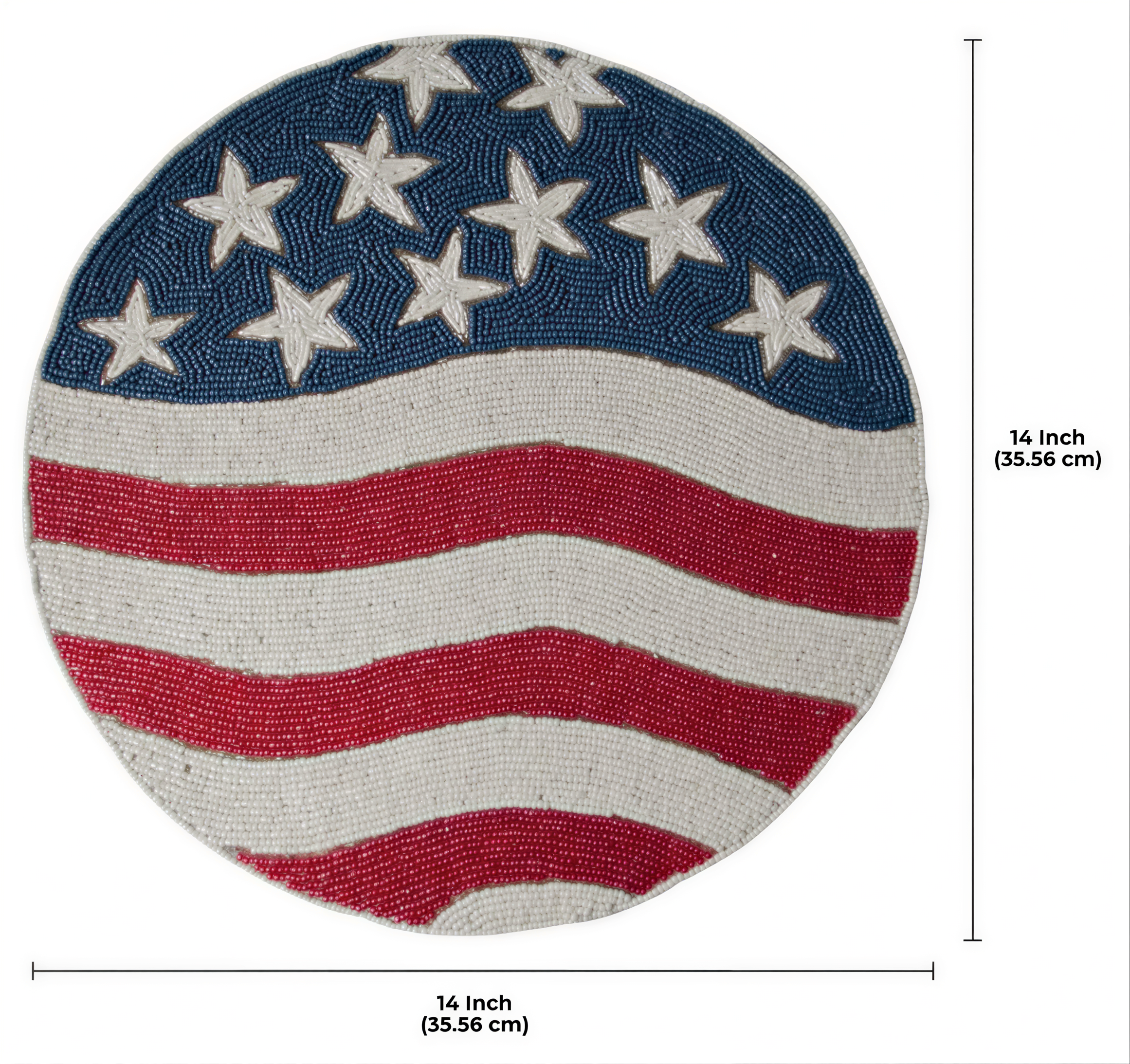 USA Flag Placemats - Round Beaded Handmade Table Mats With Satin Backing