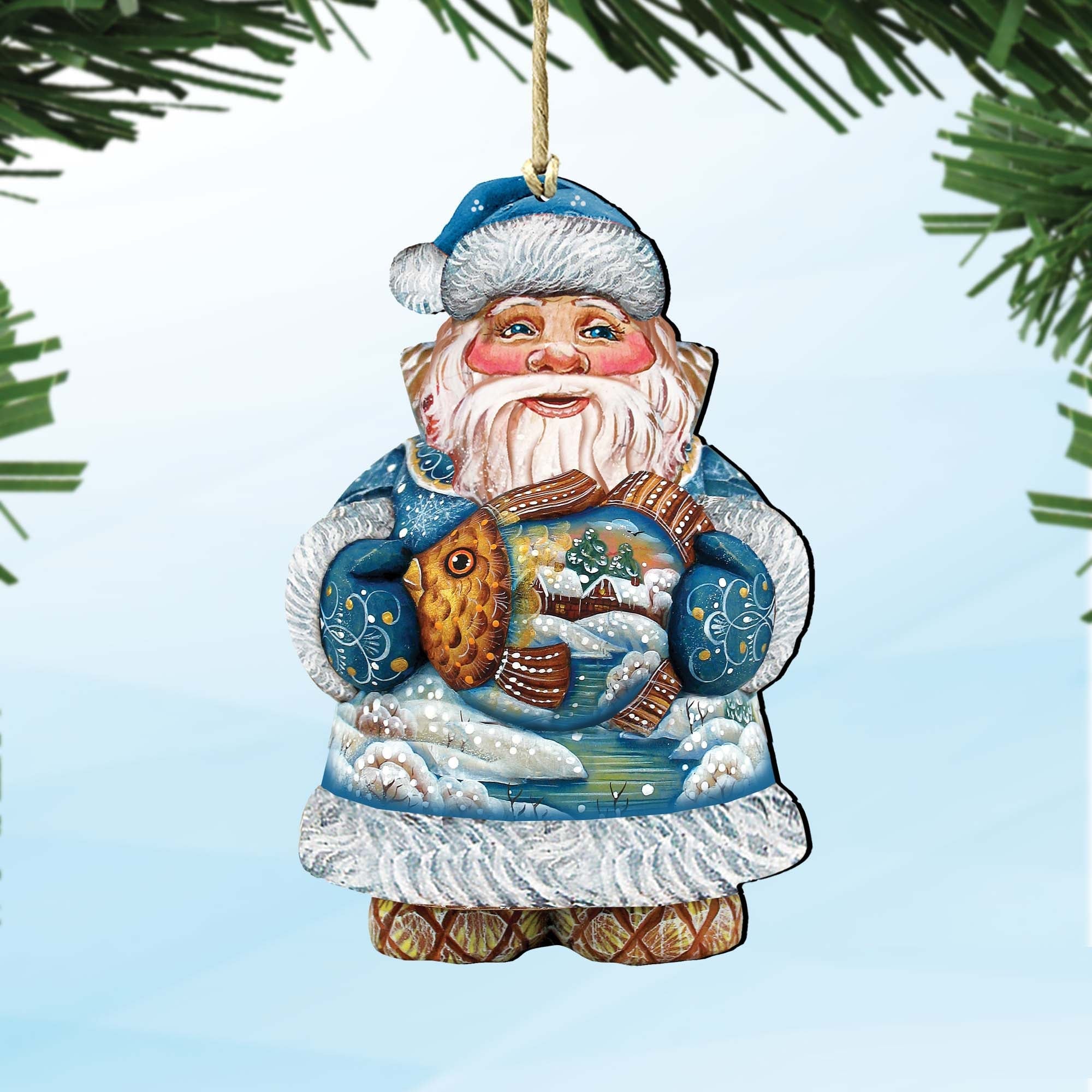 Goldfish Santa Christmas Wooden Ornaments by G. DeBrekht - Christmas Santa Snowman Decor - 8118201