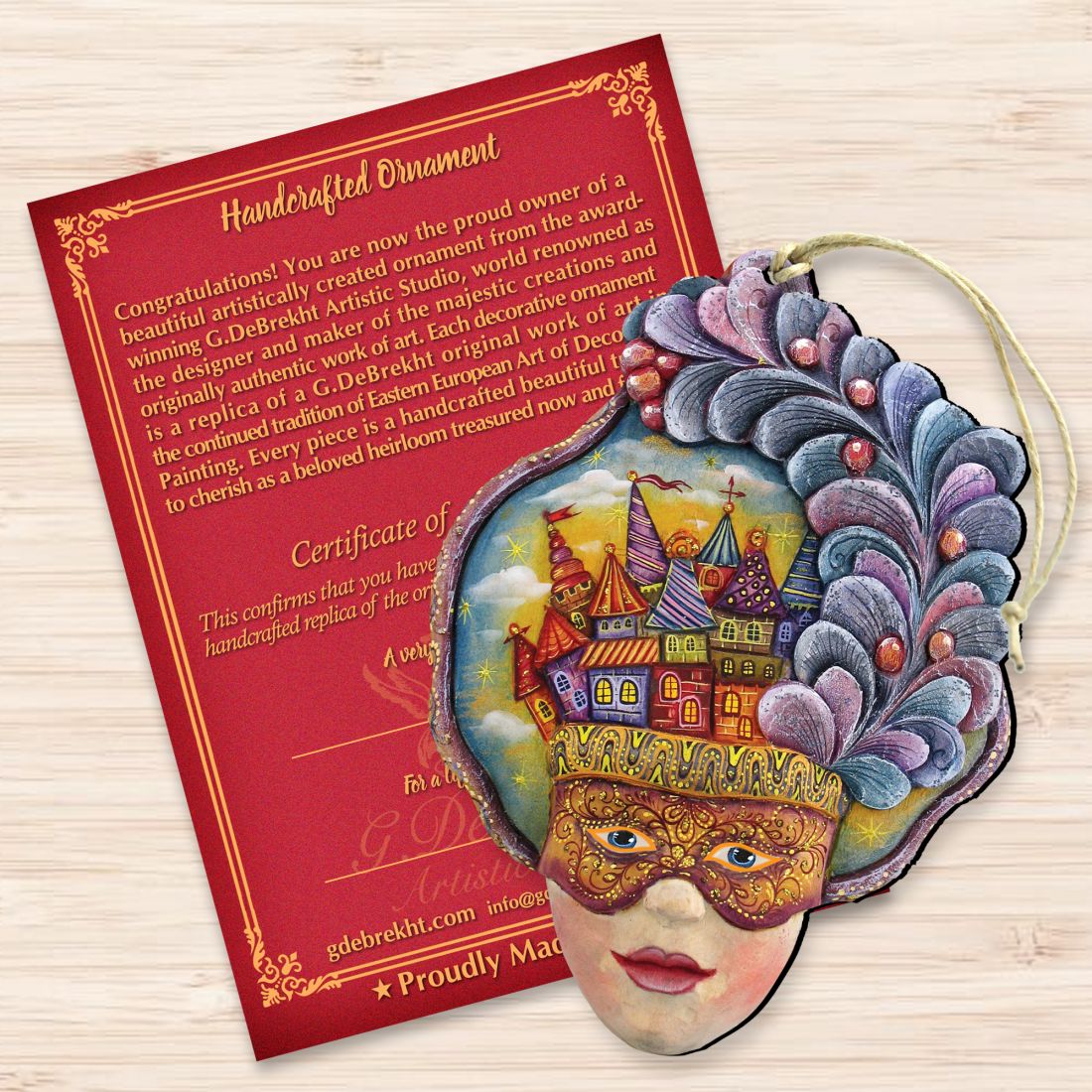 Carnival Mask Wooden Ornaments by G. DeBrekht - Thanksgiving Halloween Decor - 8161038