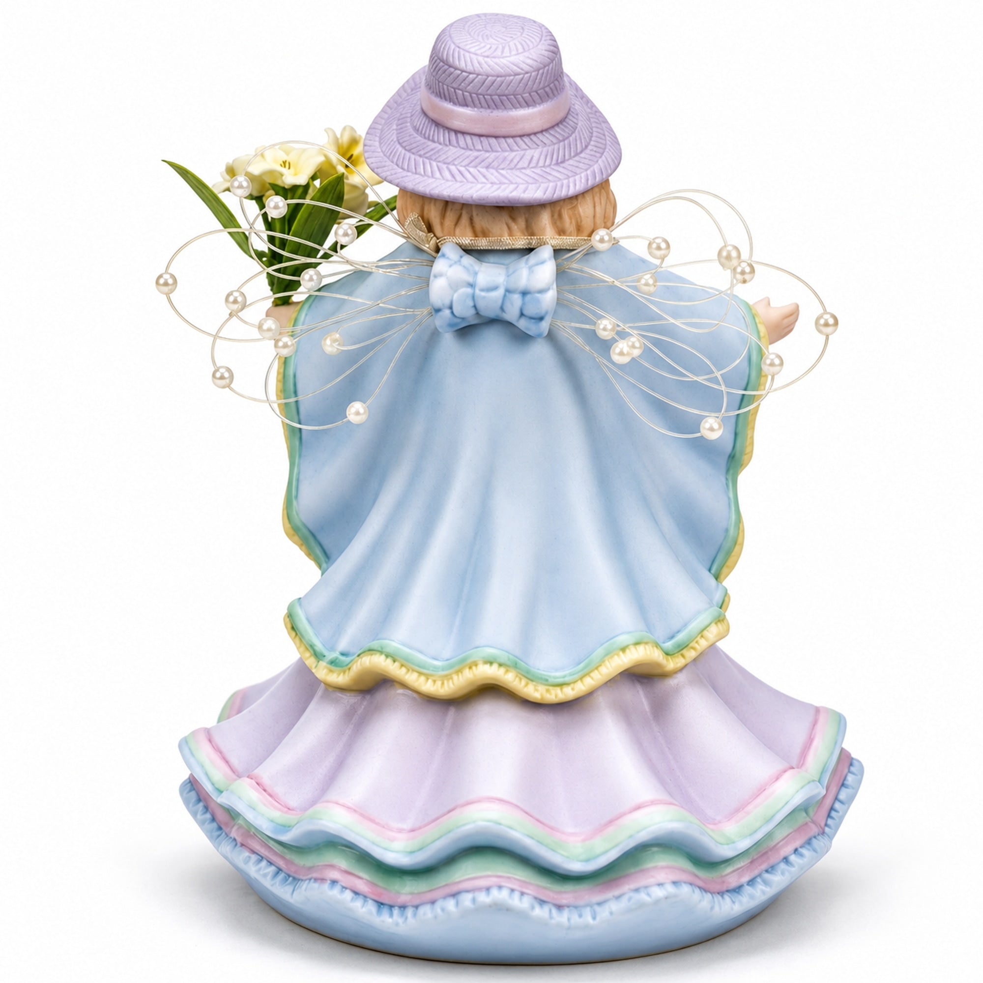 Angel with Cross Porcelain Musical Figurine - Lord's Prayer Decor 6.5 Inches