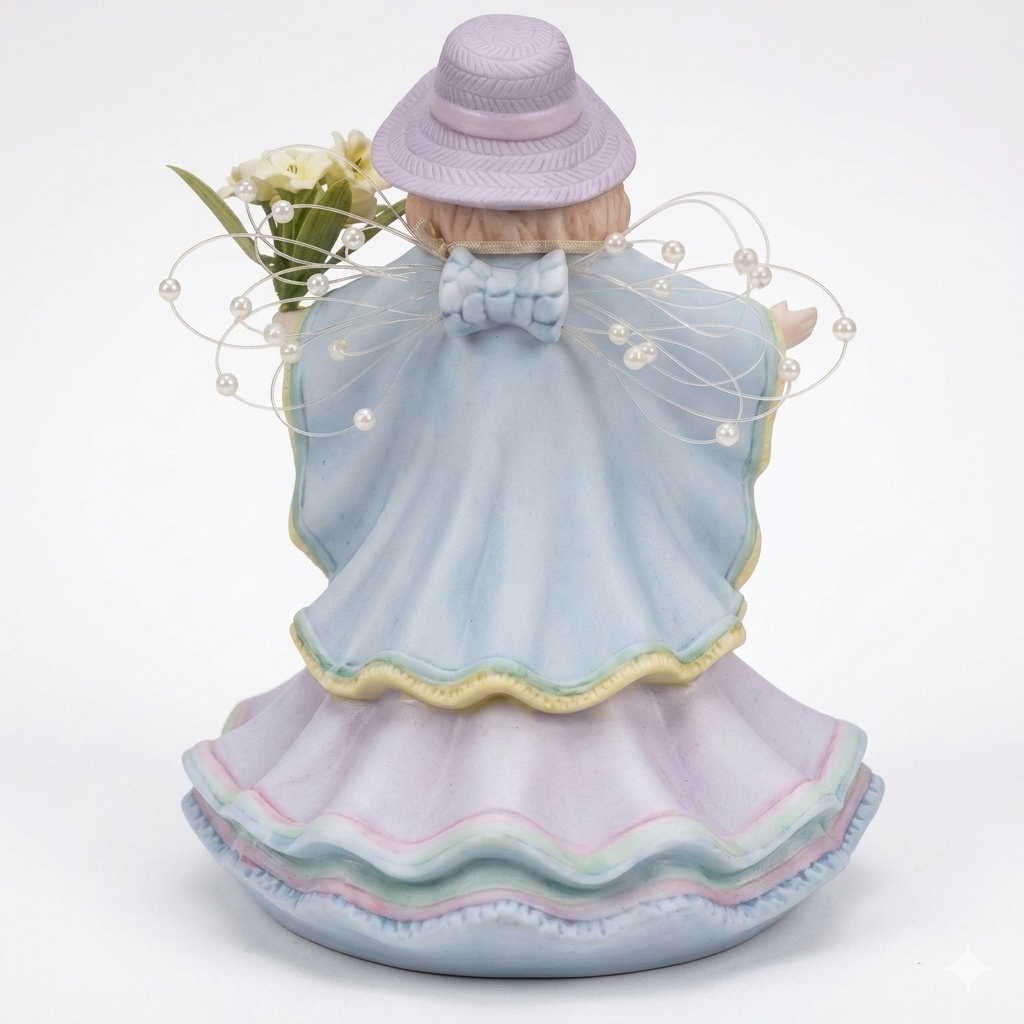 Angel with Cross Porcelain Musical Figurine - Lord's Prayer Decor 6.5 Inches